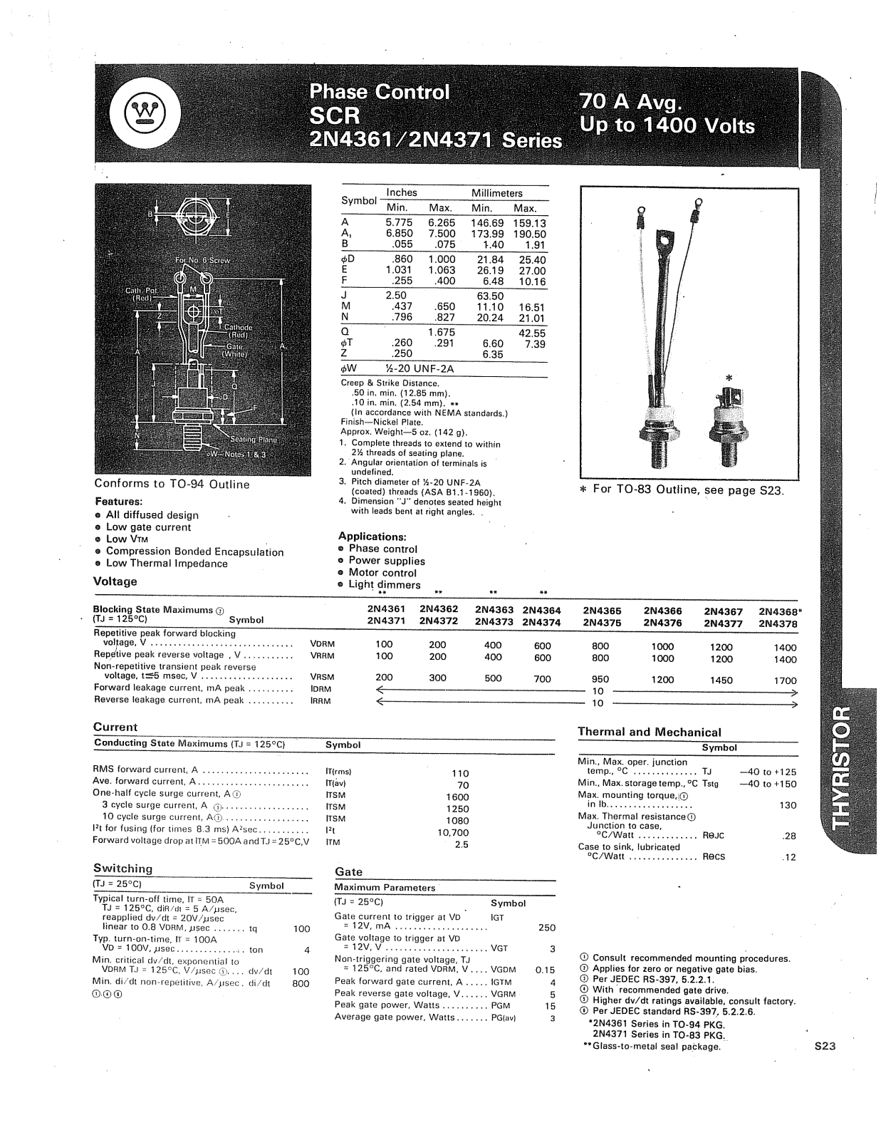 Powerex 2N4361 Series, 2N4371 Series Data Sheet