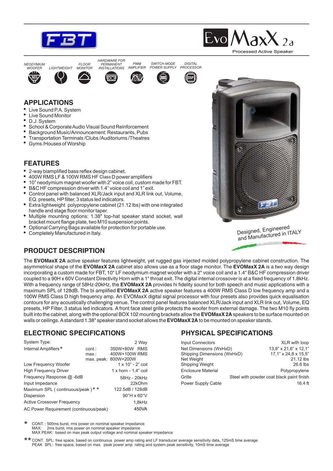 FBT EvoMaxX 2A Specification