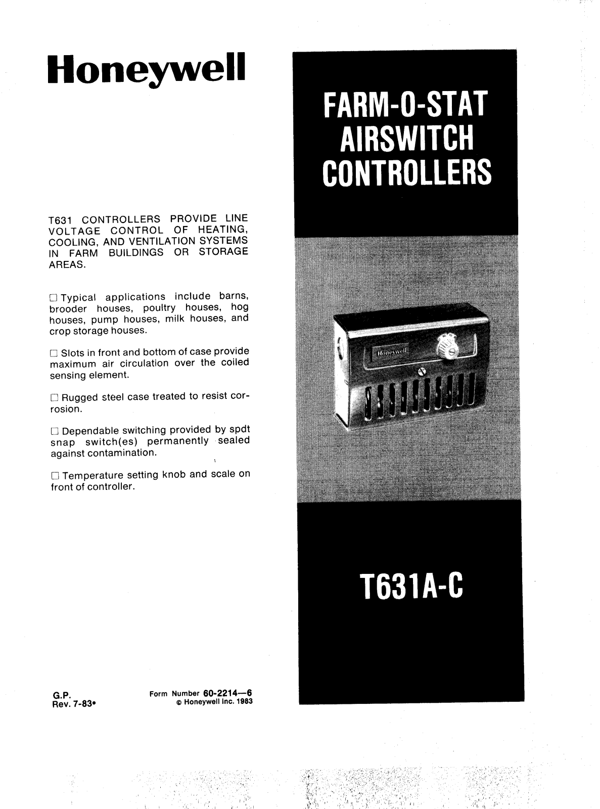 Honeywell T631 Installation Instructions