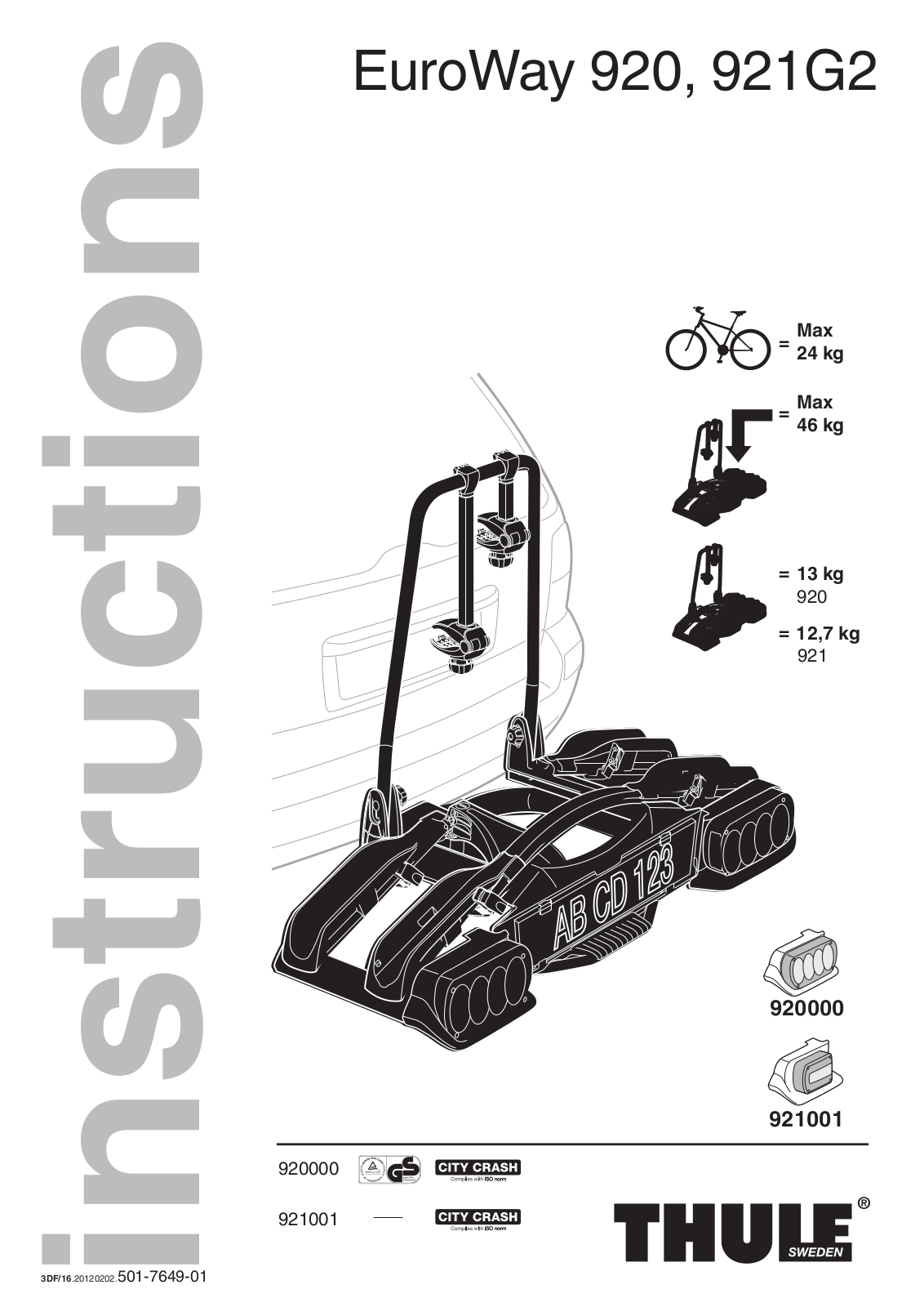 Thule EuroWay G2 921 User Manual