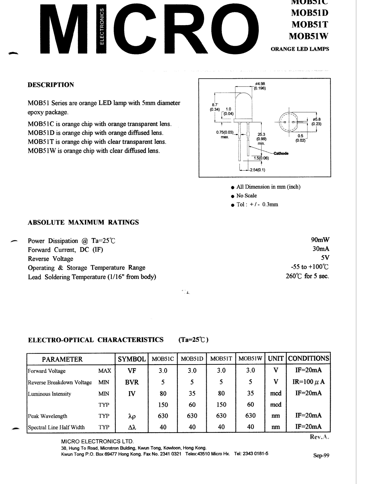 MICRO MOB51D, MOB51W, MOB51T, MOB51C, MOB51 Datasheet