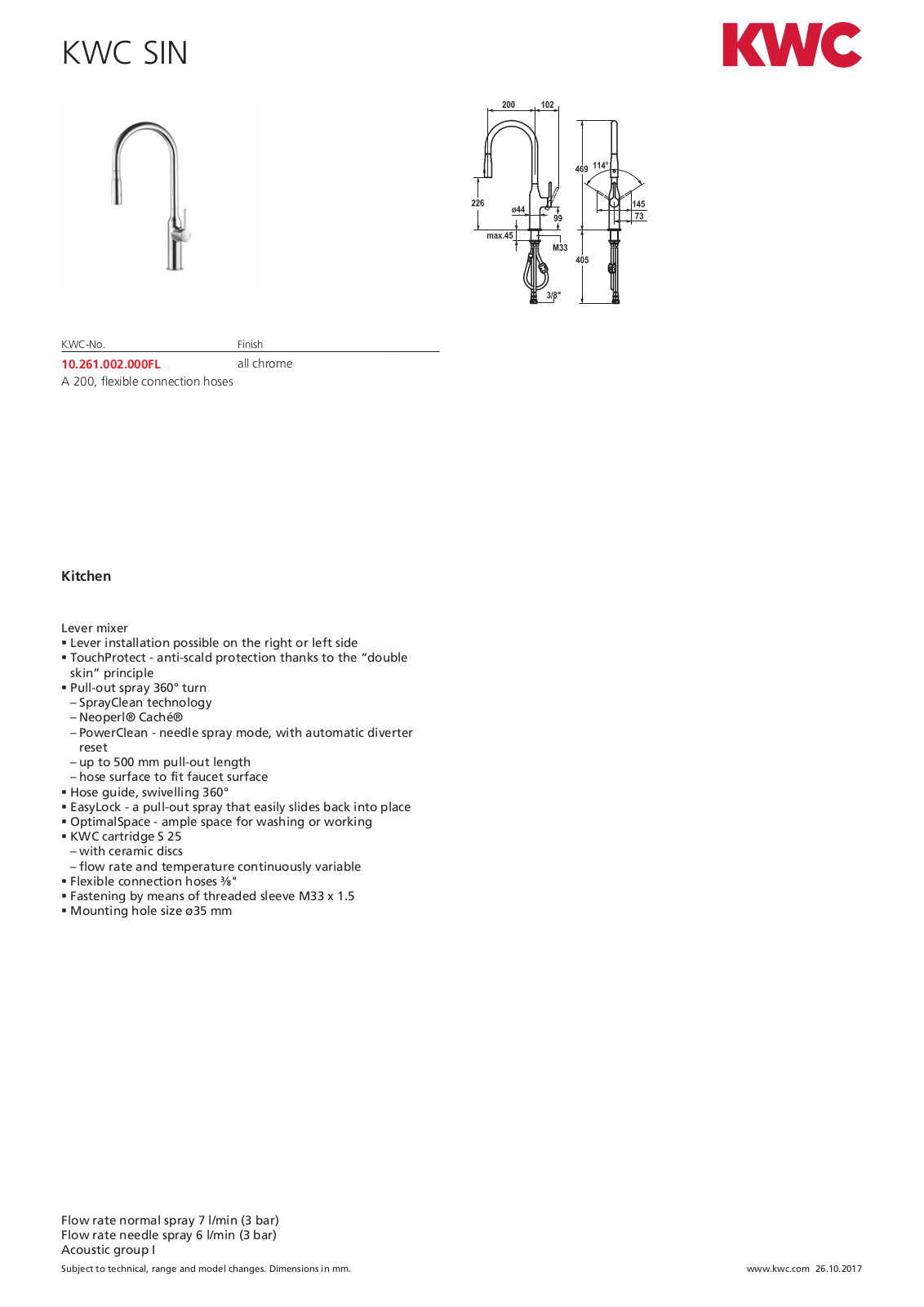 KWC 10261002000 Specifications Sheet