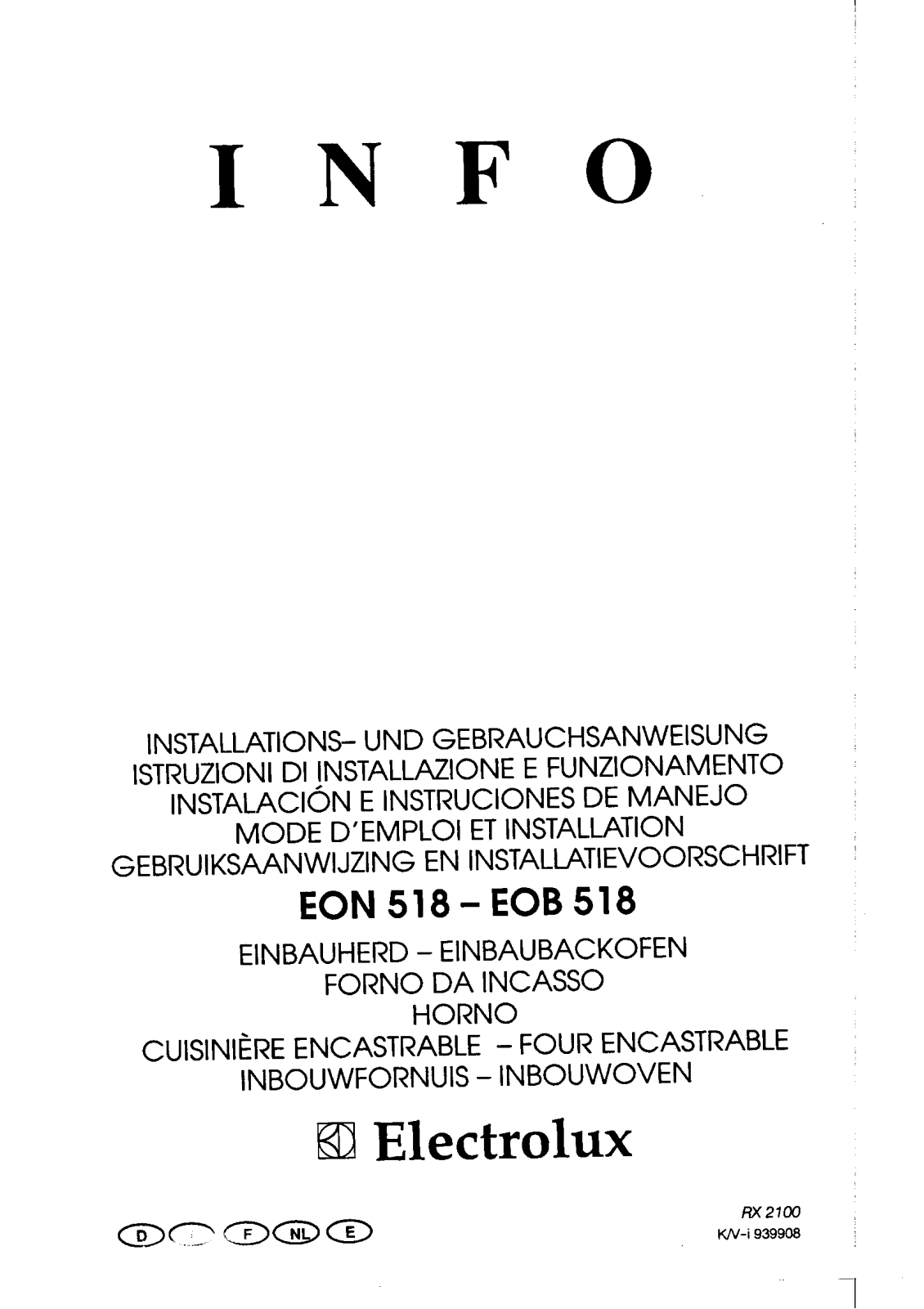 Electrolux EON518, EOB518 User Manual