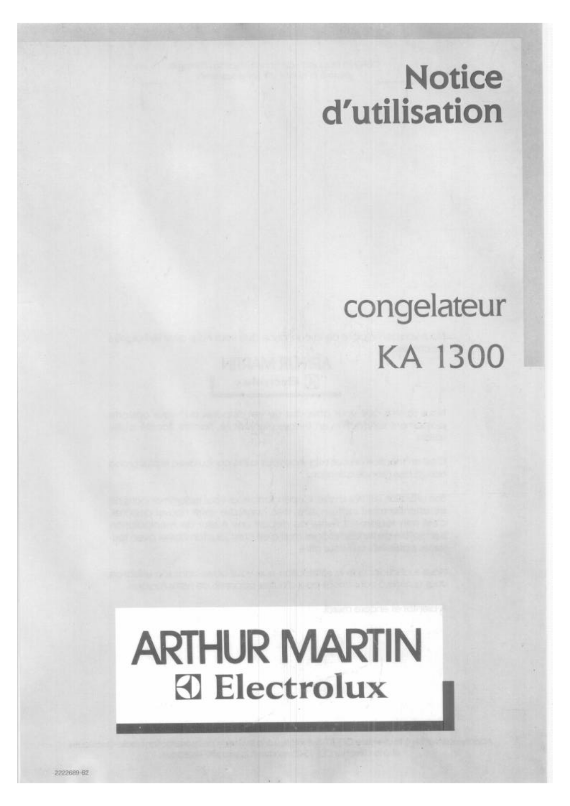 Arthur martin KA1300 User Manual