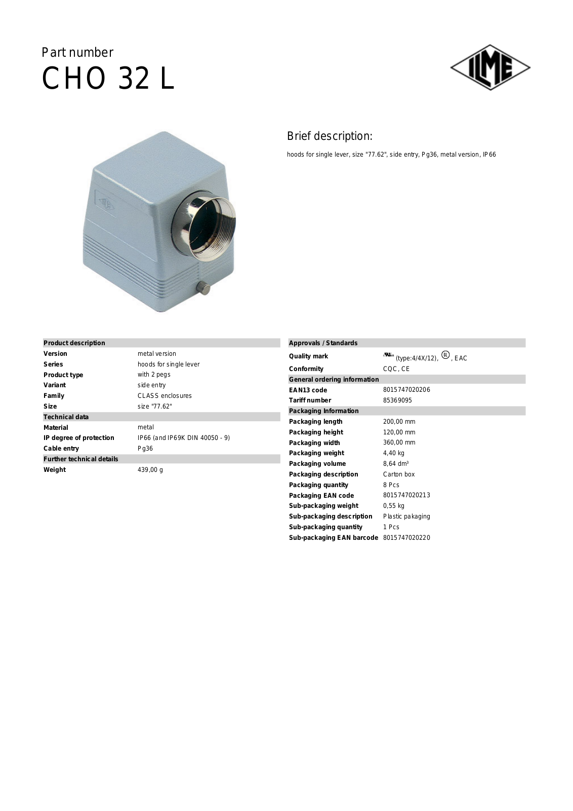 Datasheet CHO-32L Datasheet (ILME) - ManualMachine.com