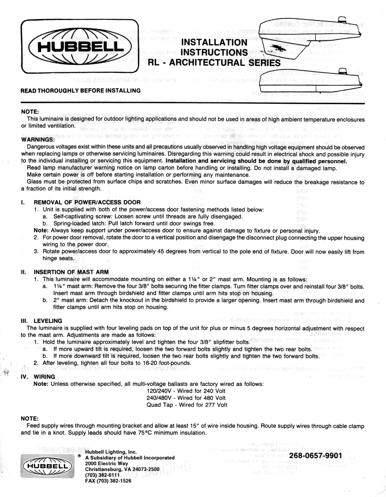 Hubbell Lighting RL ARCHITECTURAL User Manual