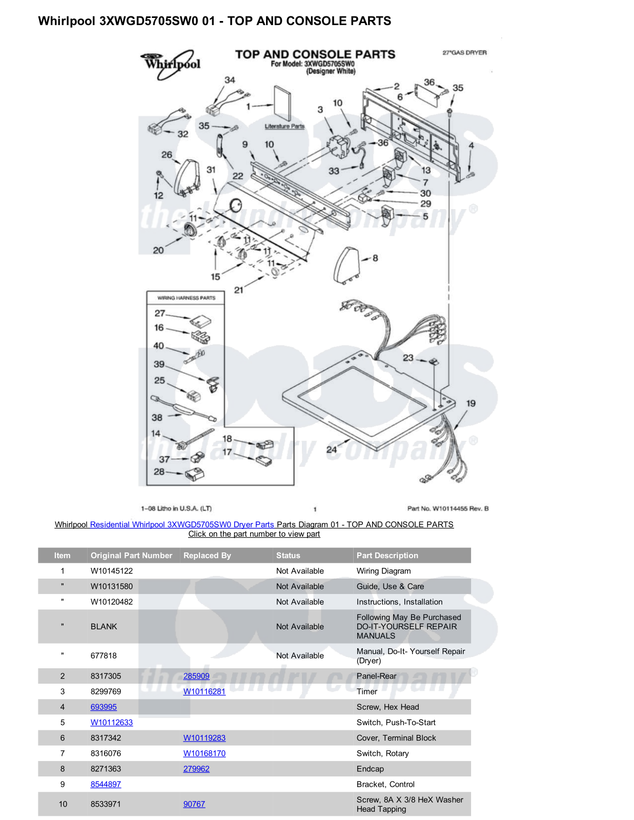 Whirlpool 3XWGD5705SW0 Parts Diagram