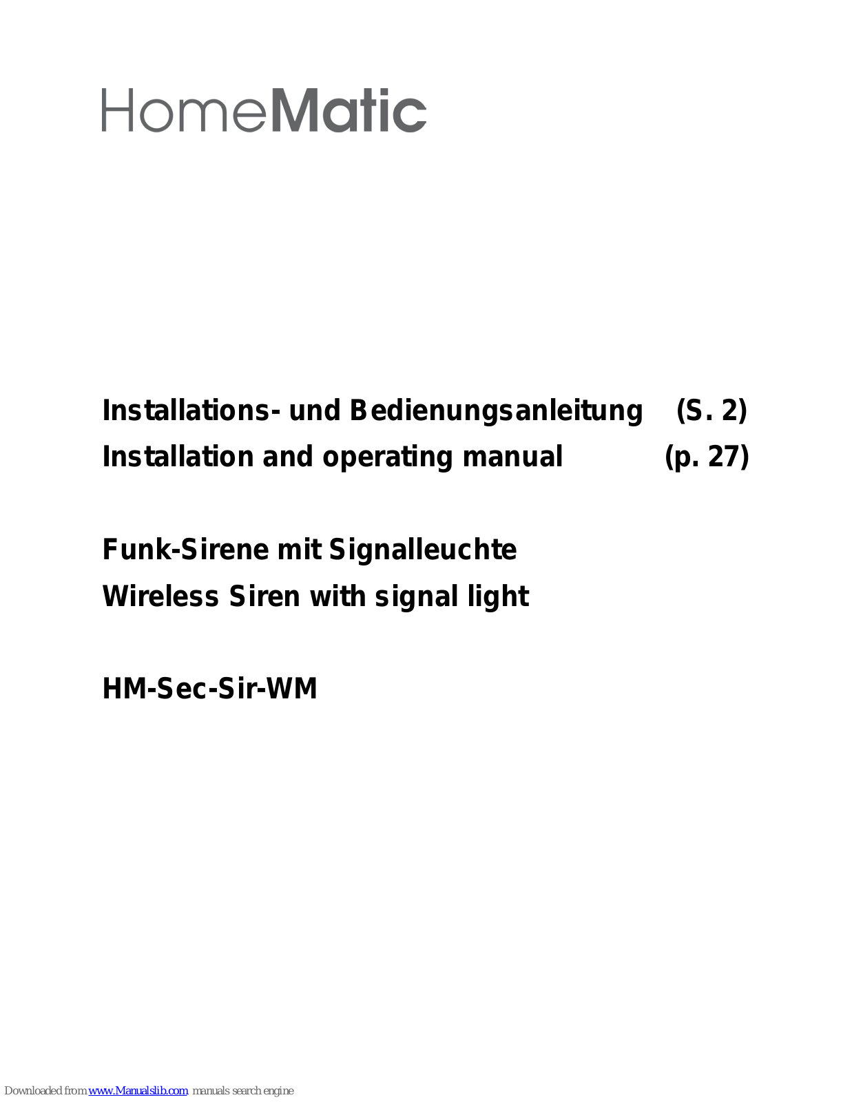 HomeMatic HM-Sec-Sir-WM Installation And Operating Manual