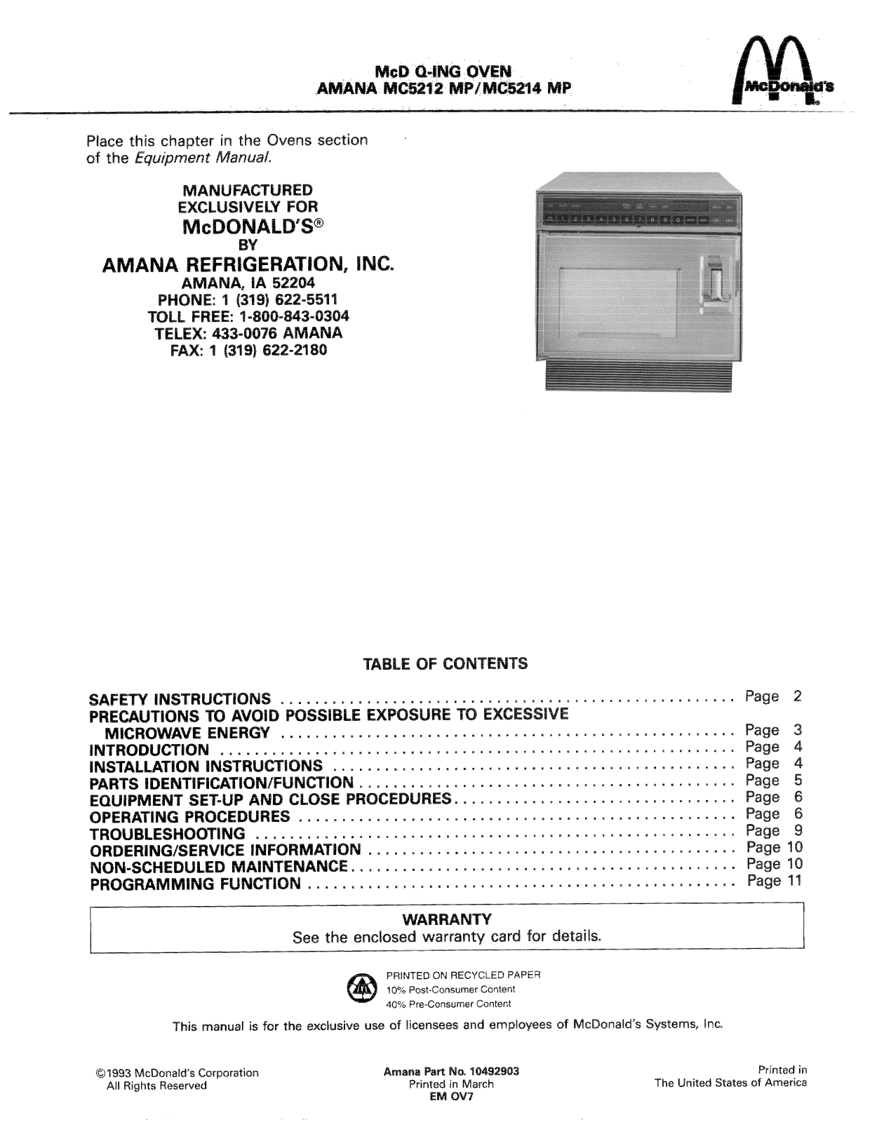 Amana MC5212MP, MC5214MP Owner's Manual