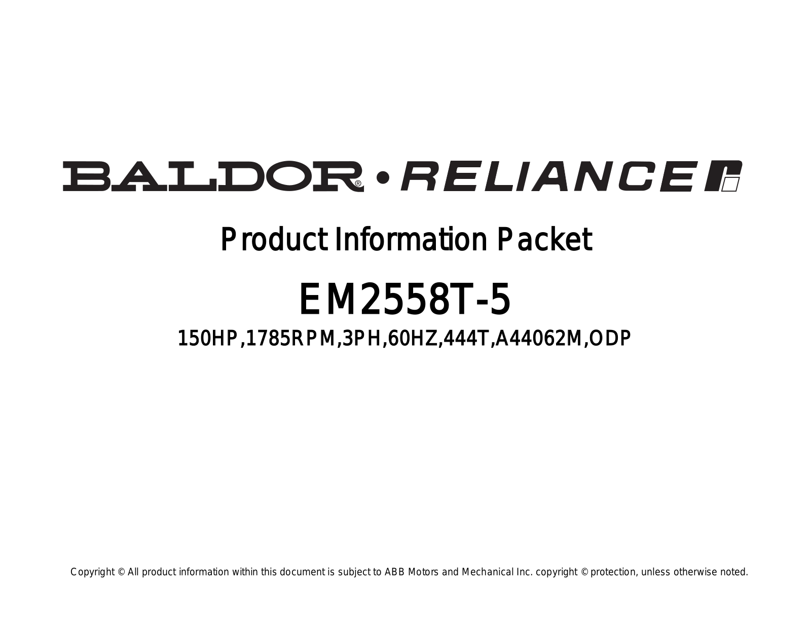 Baldor EM2558T-5 Product Information Sheet