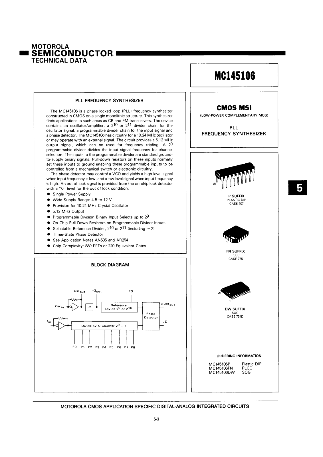 Motorola MC145106FN, MC145106P Datasheet