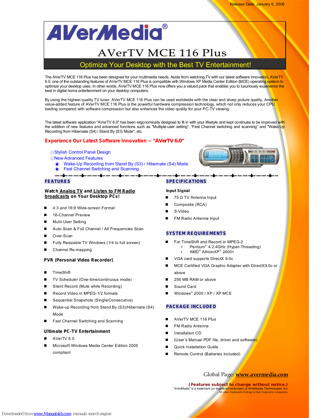 Avermedia AVerTV MCE 116 Plus Specification - ManualMachine.com
