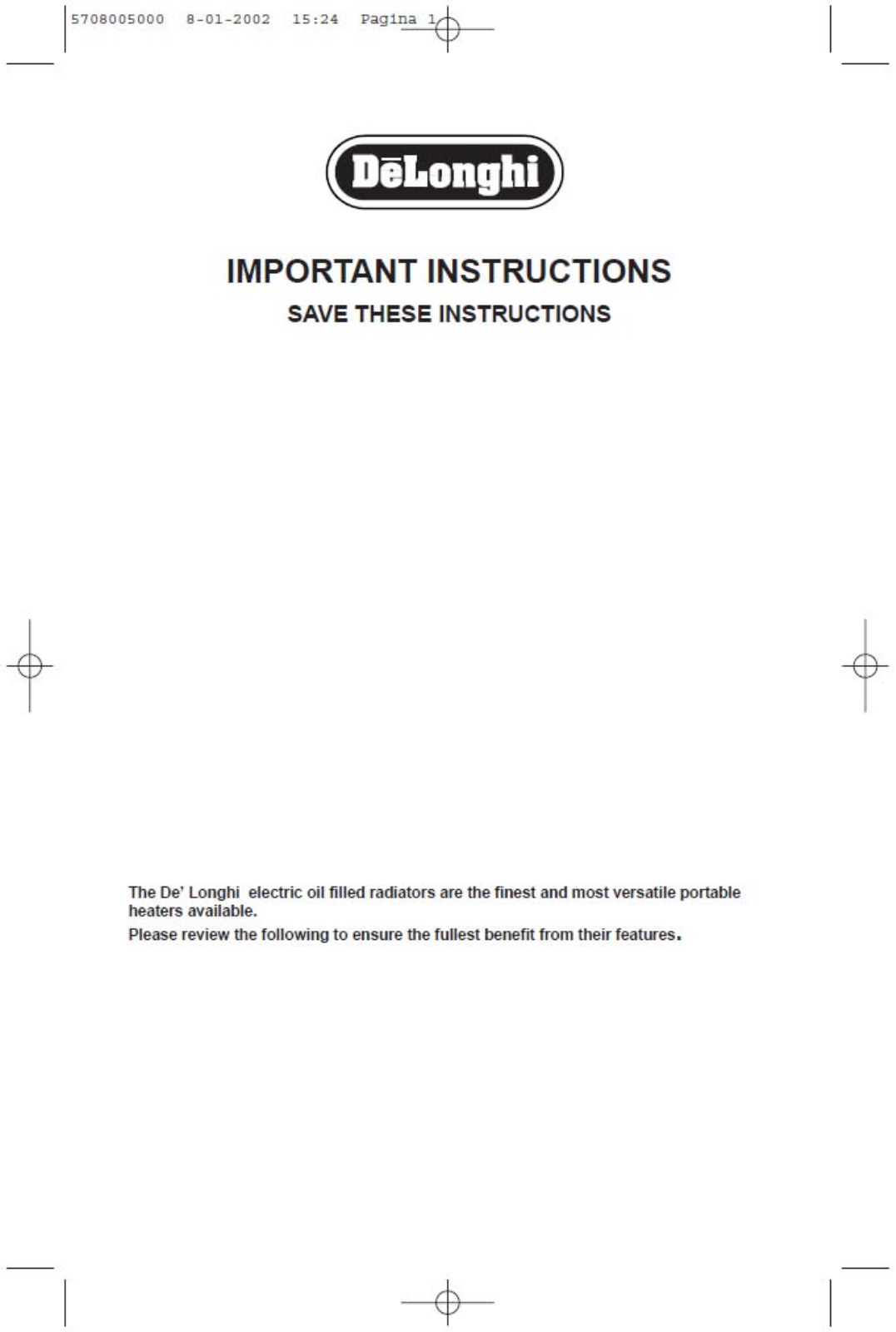 Delonghi 6507l Ex:1 Owner's Manual