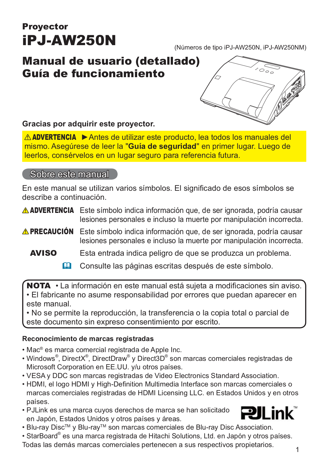 Hitachi iPJ-AW250N, iPJ-AW250NM Instruction Manual