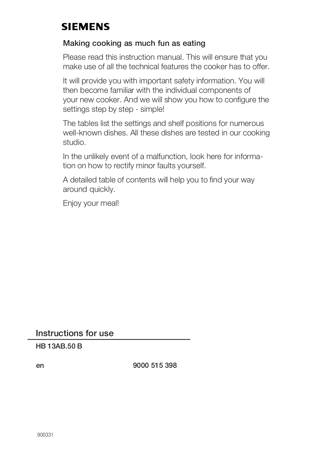 Siemens HB13AB550B Instructions Manual