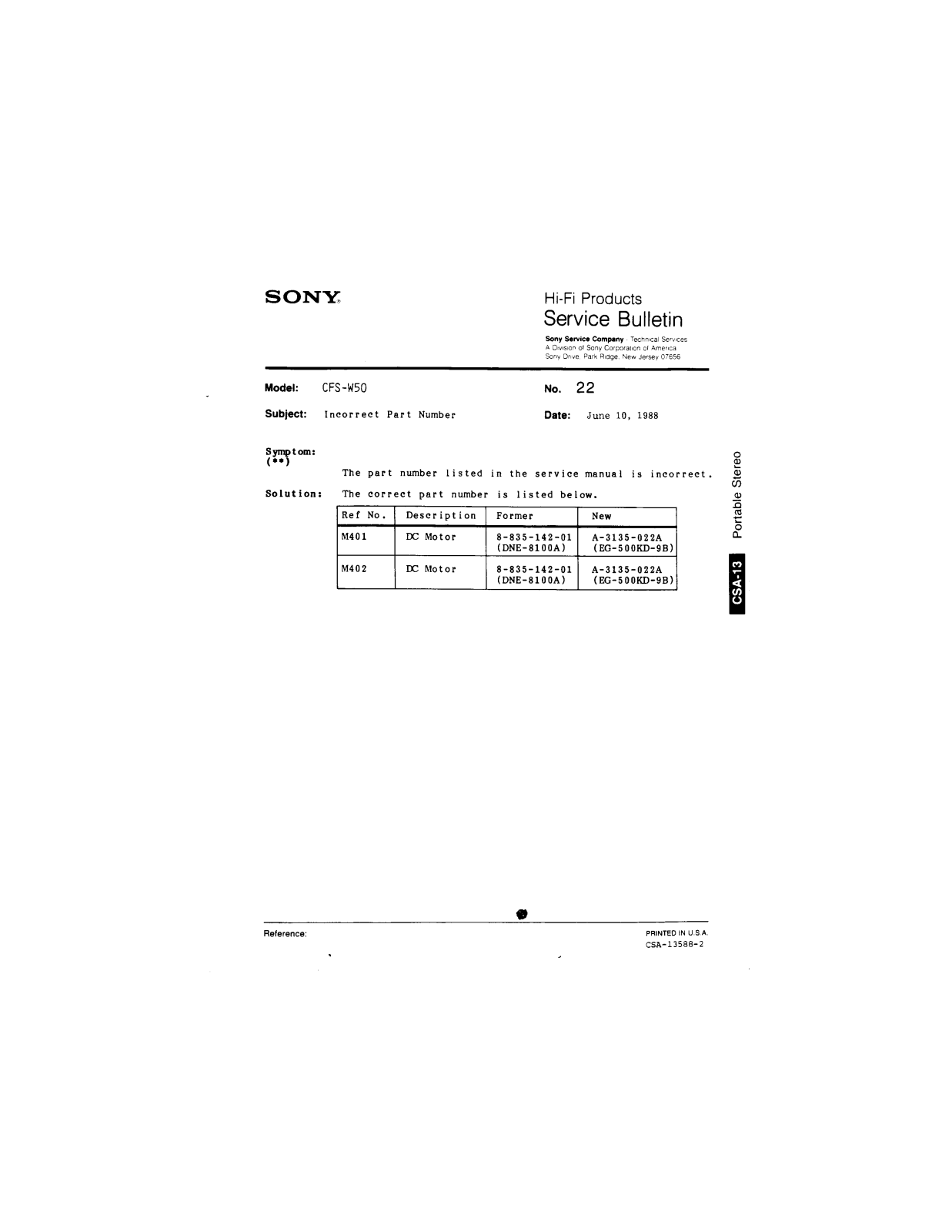 Sony CFS-W50 Service Manual