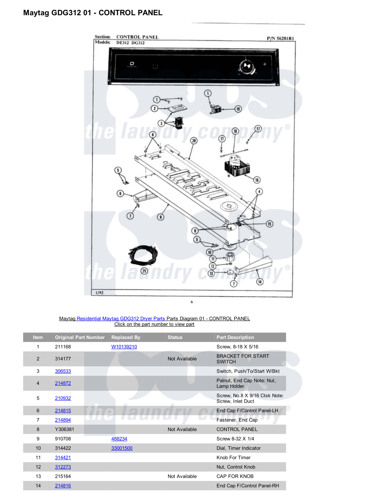 Maytag GDG312 Parts Diagram