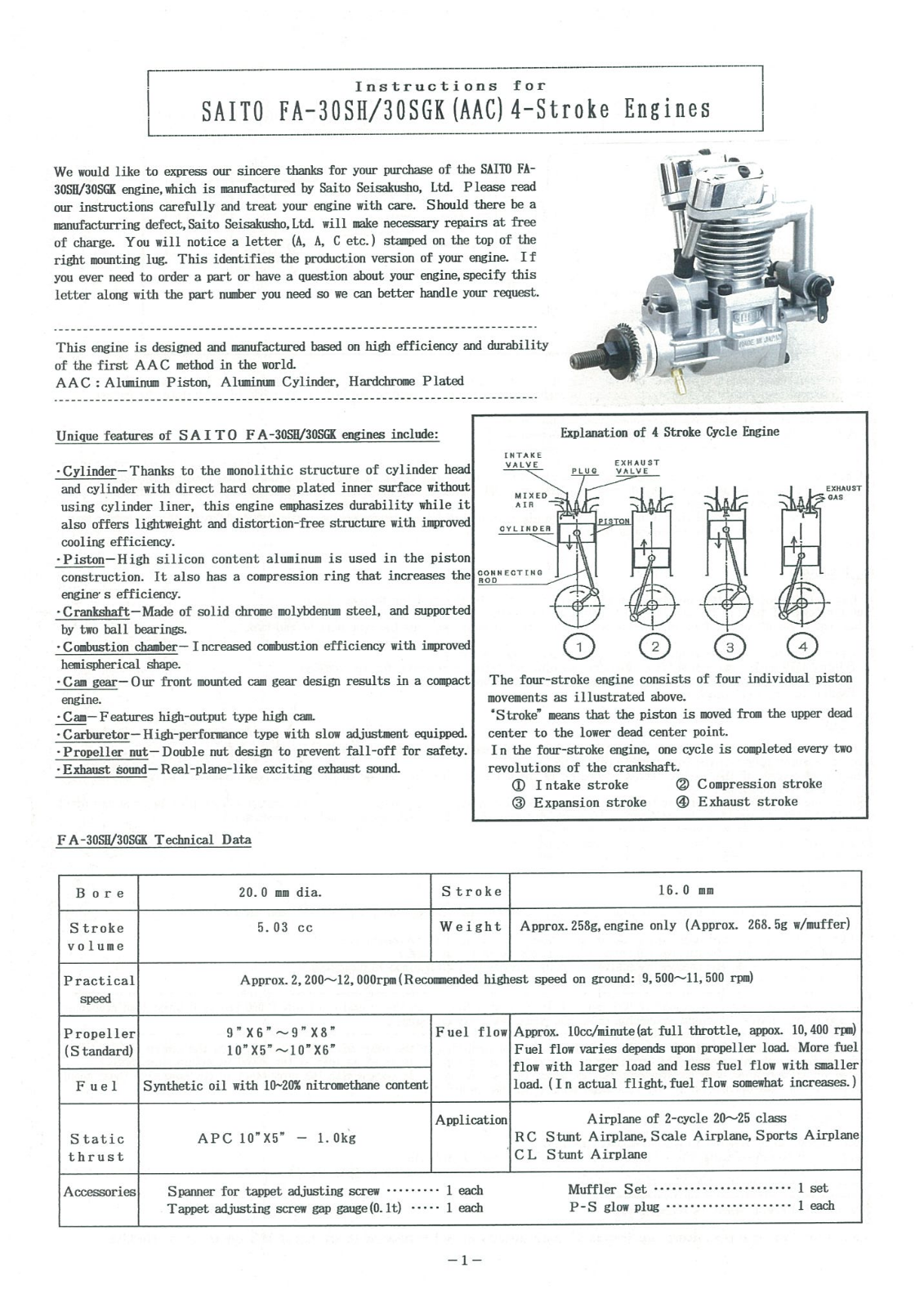 Saito FA-30SH, FA-30SGK User Manual