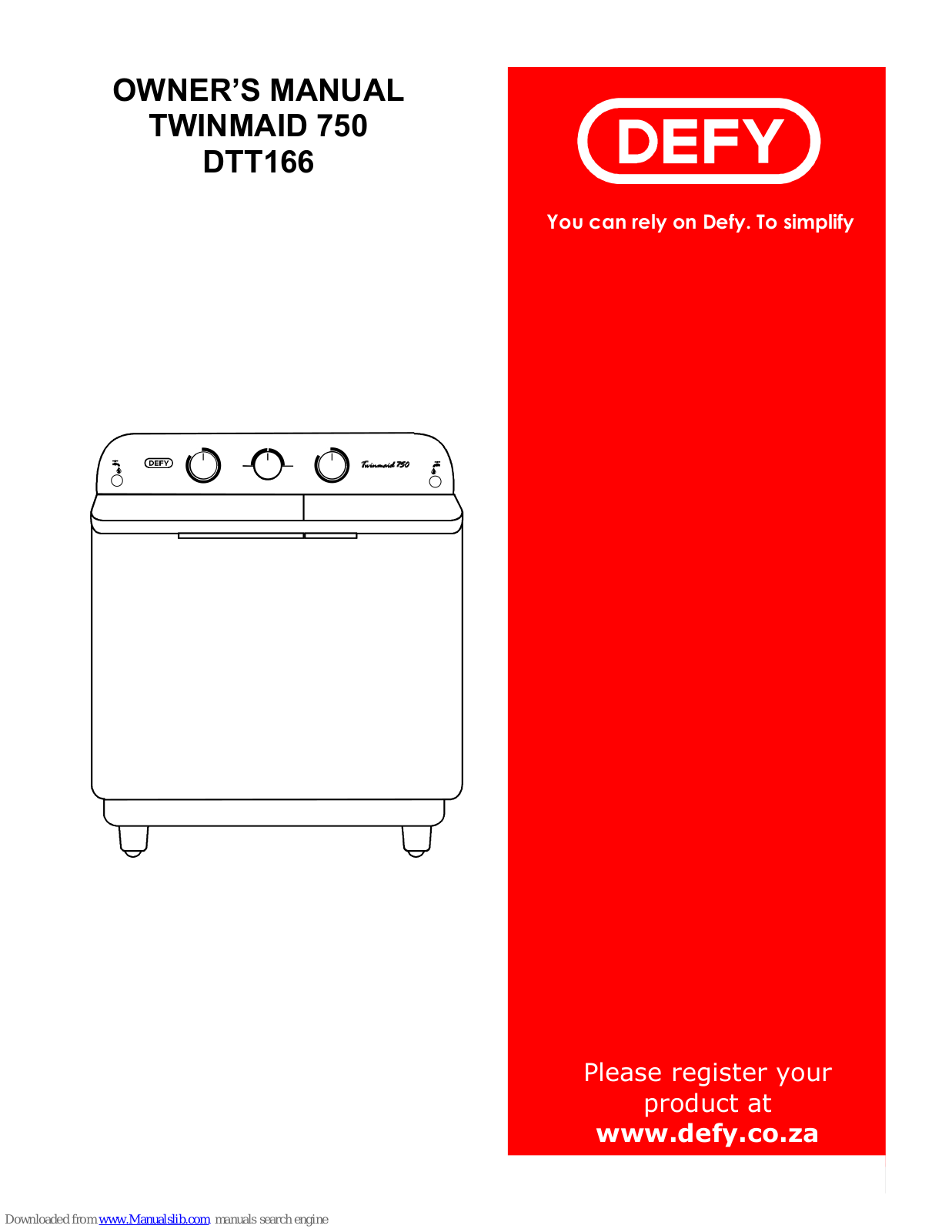 Defy Twinmaid 750 DTT166 Owner's Manual