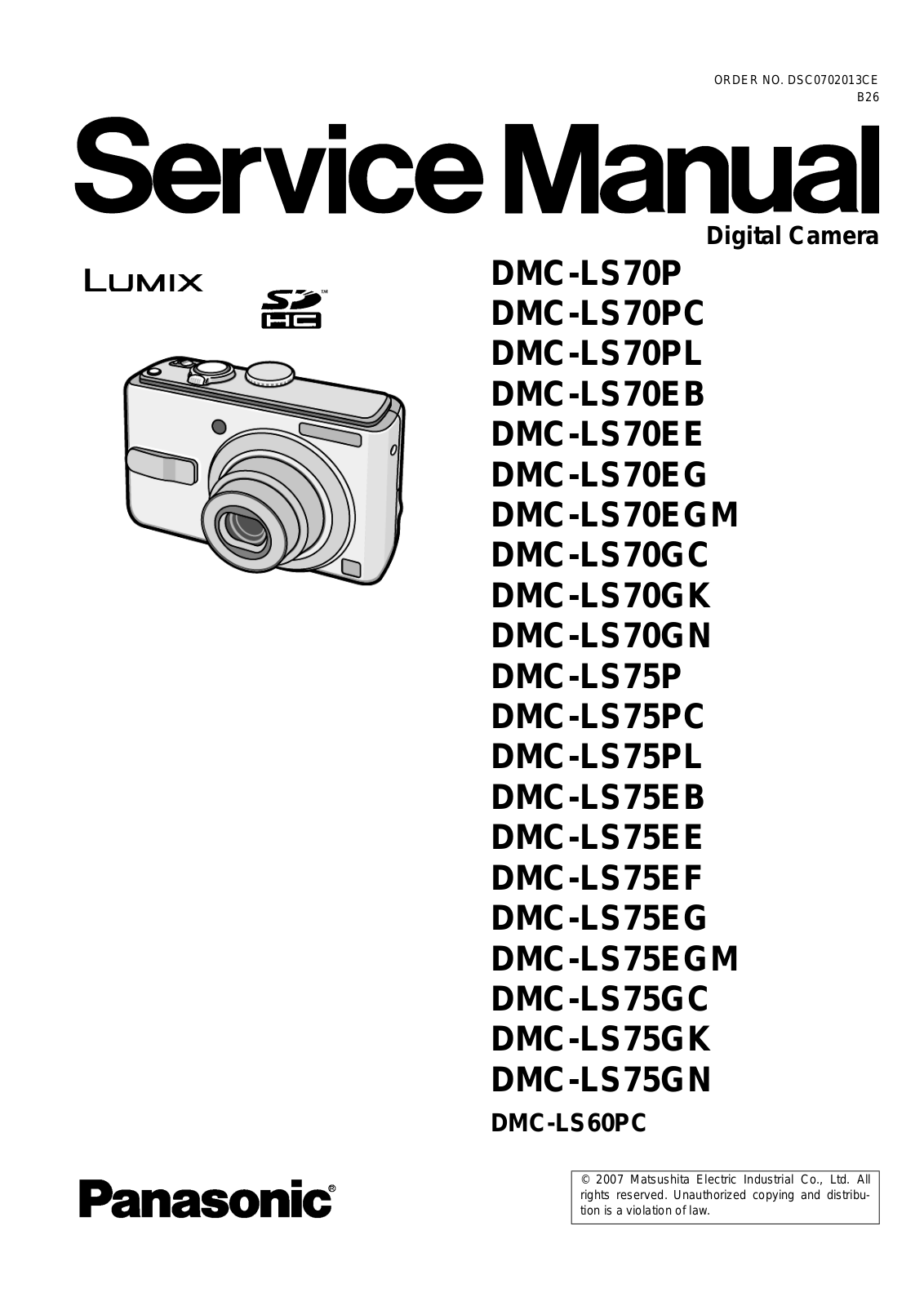 PANASONIC DMC-LS70xx, DMC-LS60 Service Manual