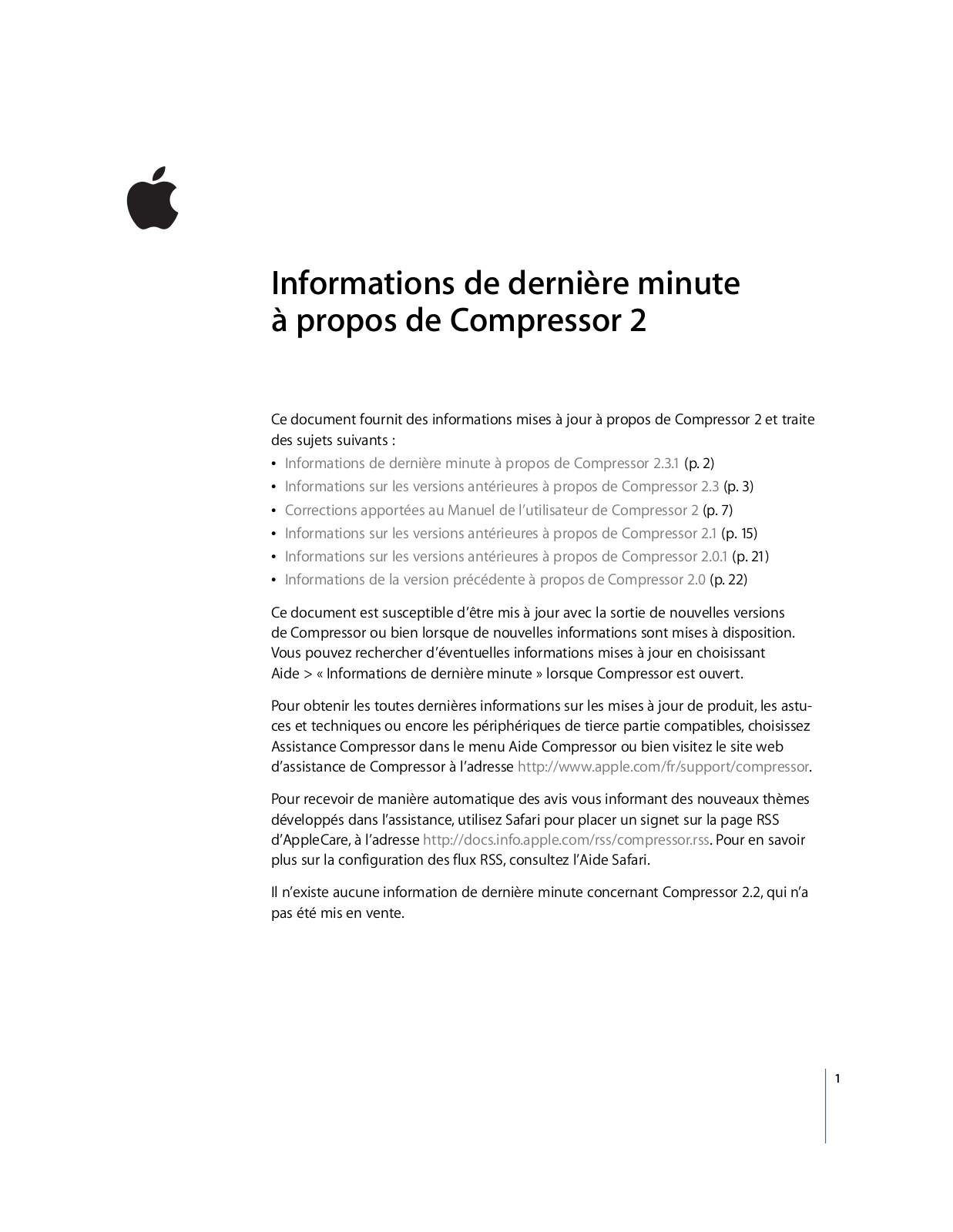 Apple COMPRESSOR 2 INFORMATION Manual