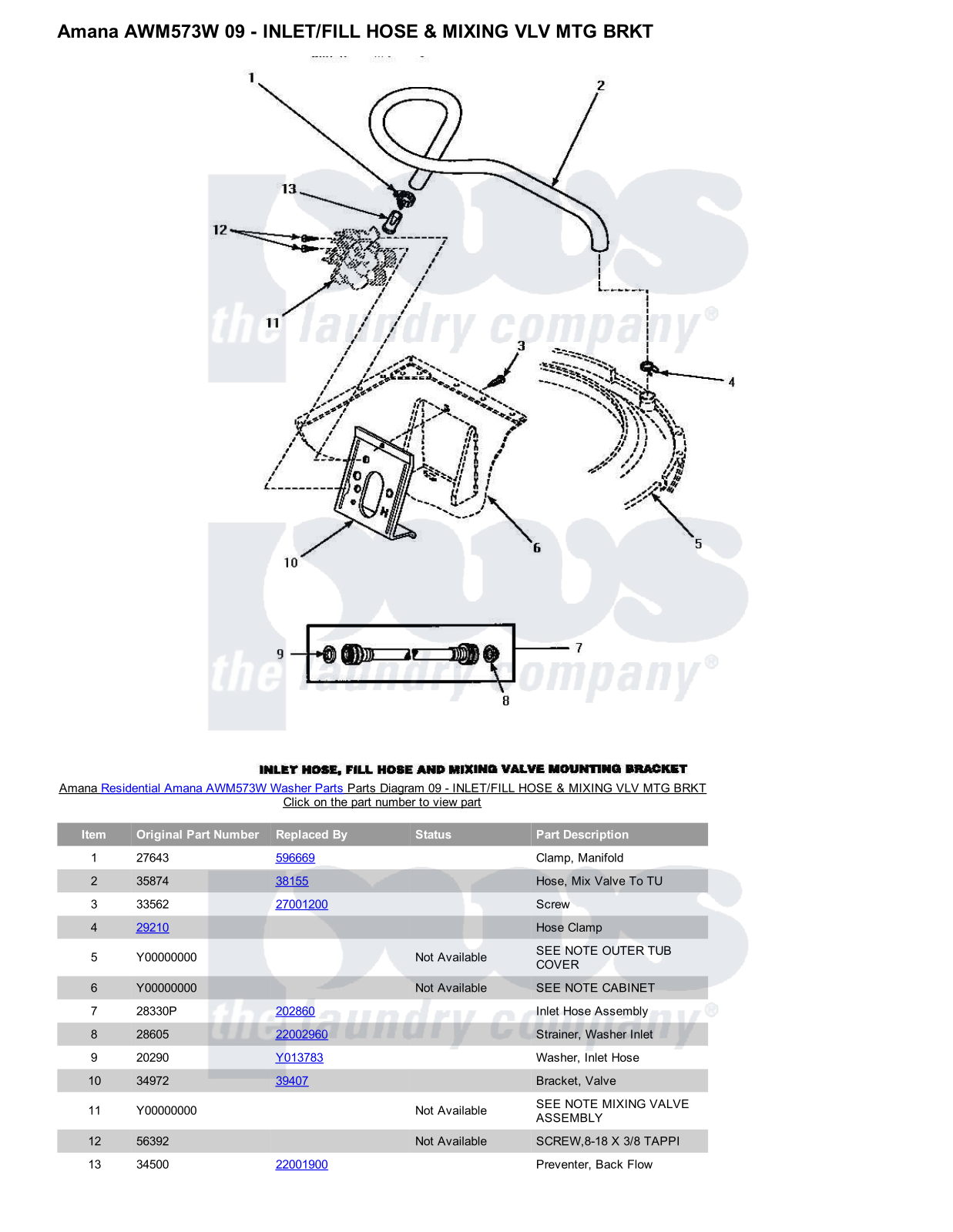 Amana AWM573W Parts Diagram