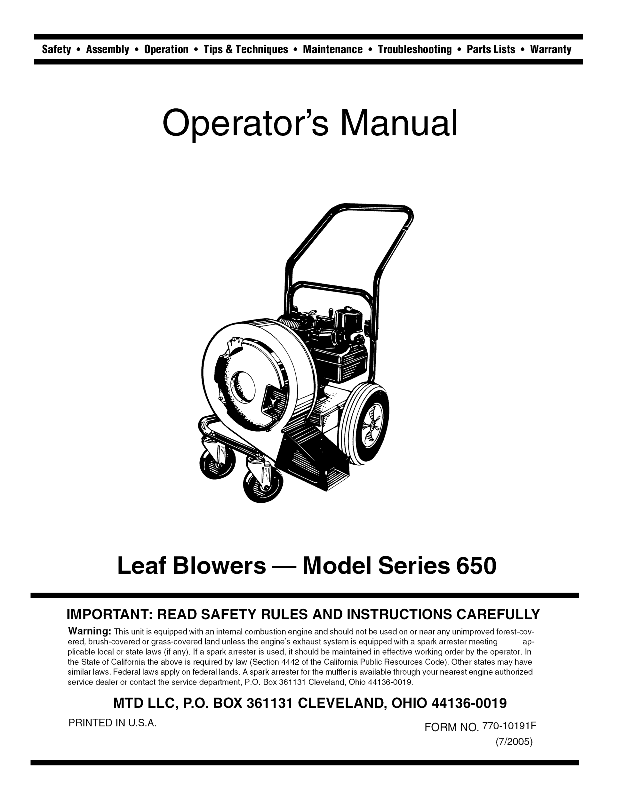 MTD 24A-657E729, 24A-652G700 Owner’s Manual