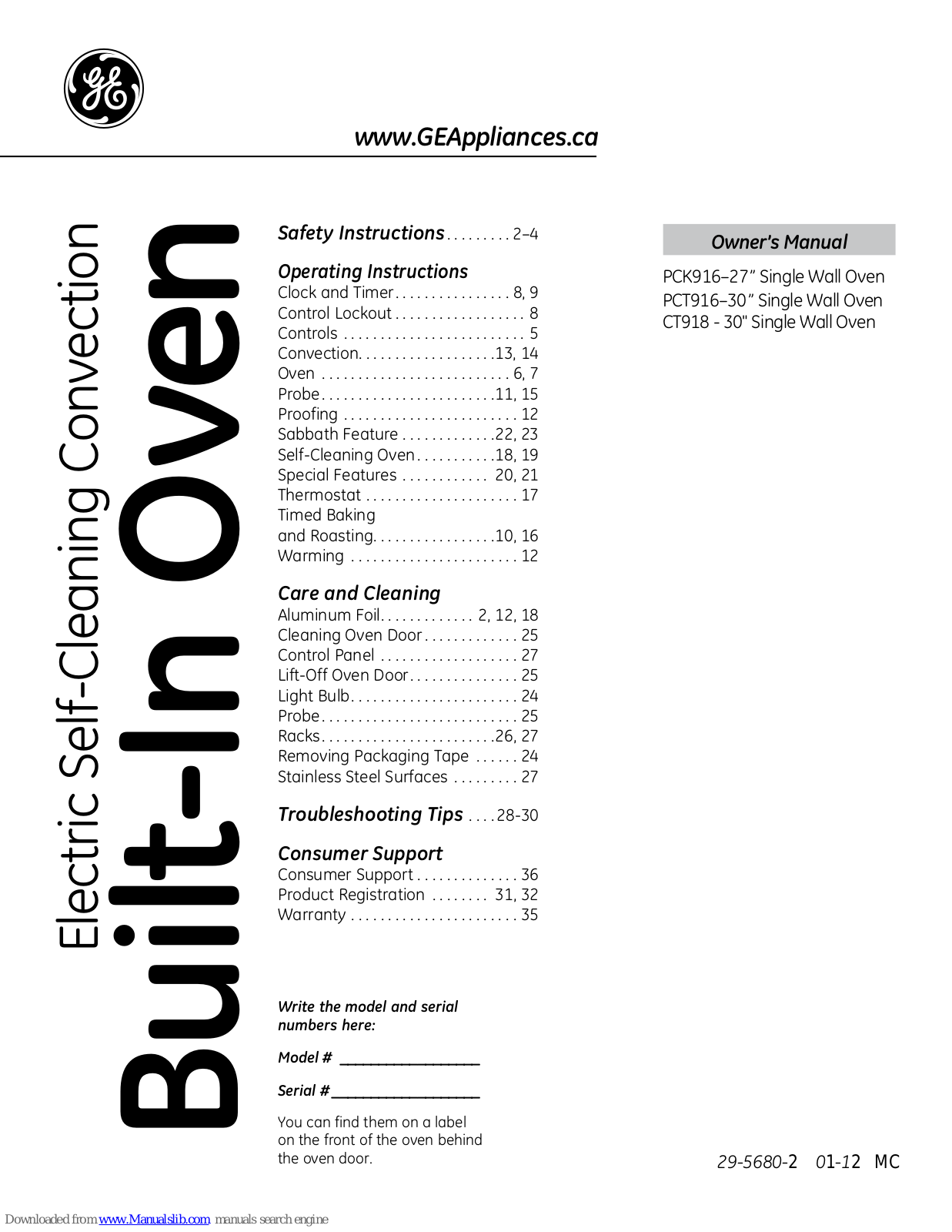 GE PCK916, PCT916, CT918 Owner's Manual