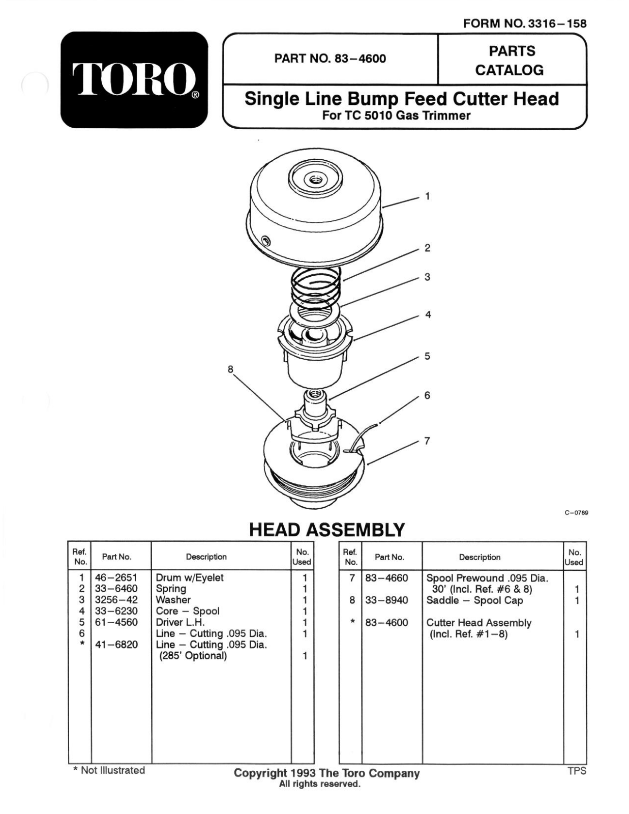 Toro 83-4600 Parts Catalogue