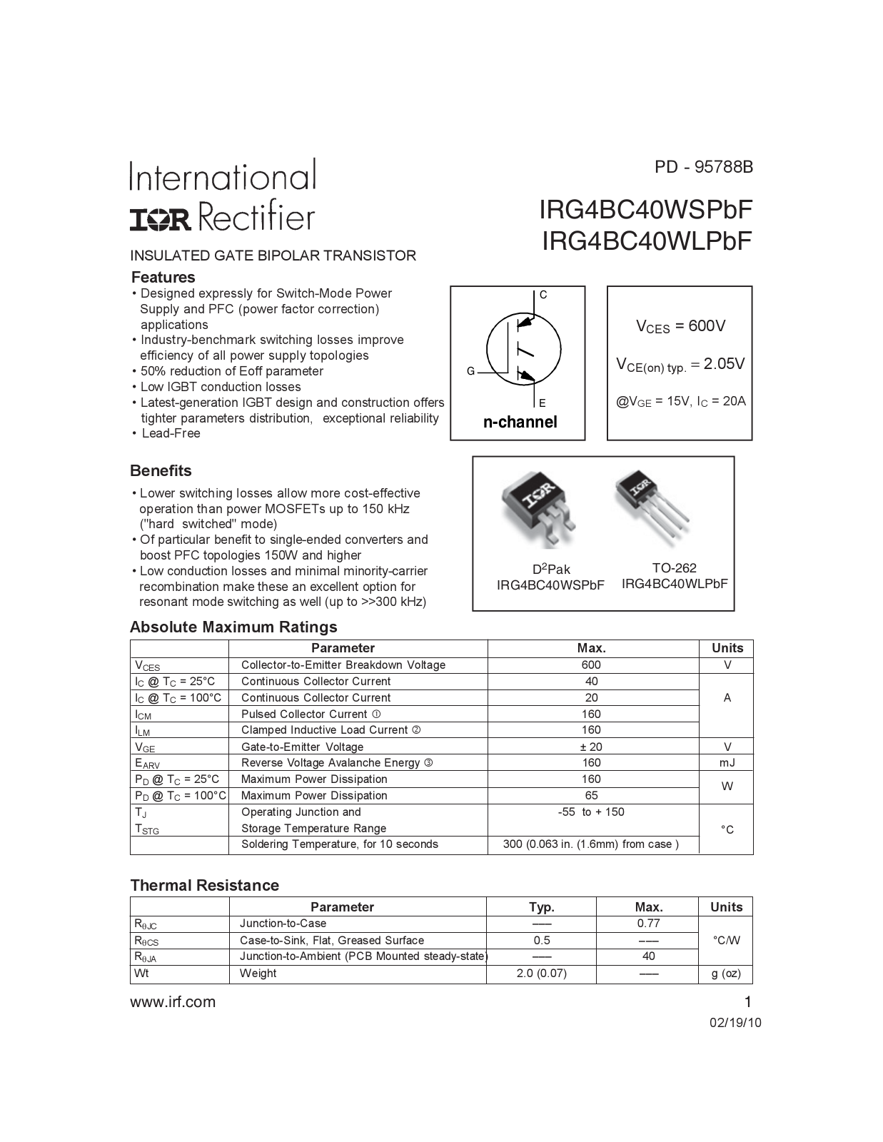 Datasheet IRG4BC40W-SPBF Specification - ManualMachine.com