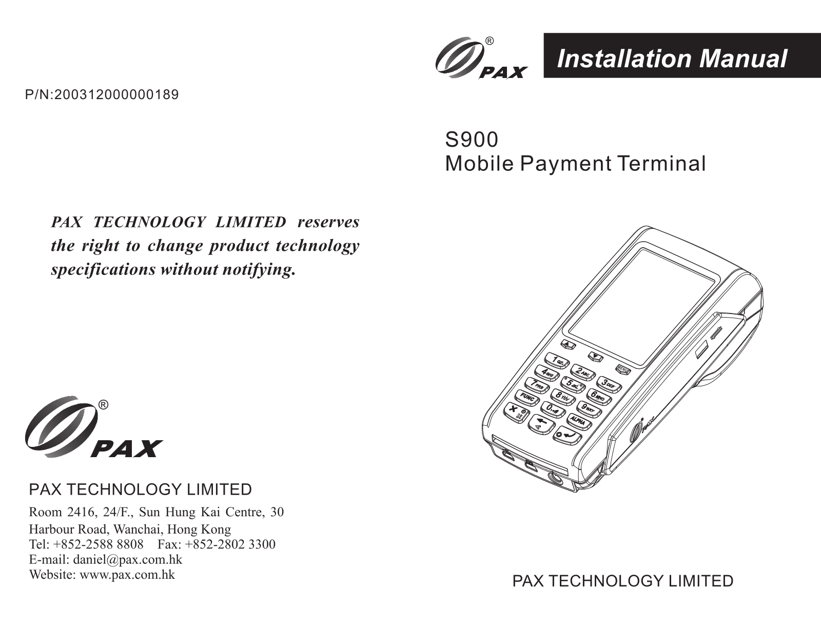 PAX Technology S900WCDMA User Manual