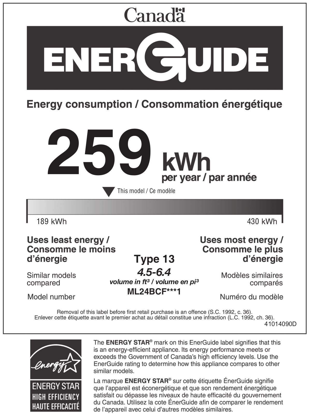 Marvel ML24BCG1RS Energy Guide