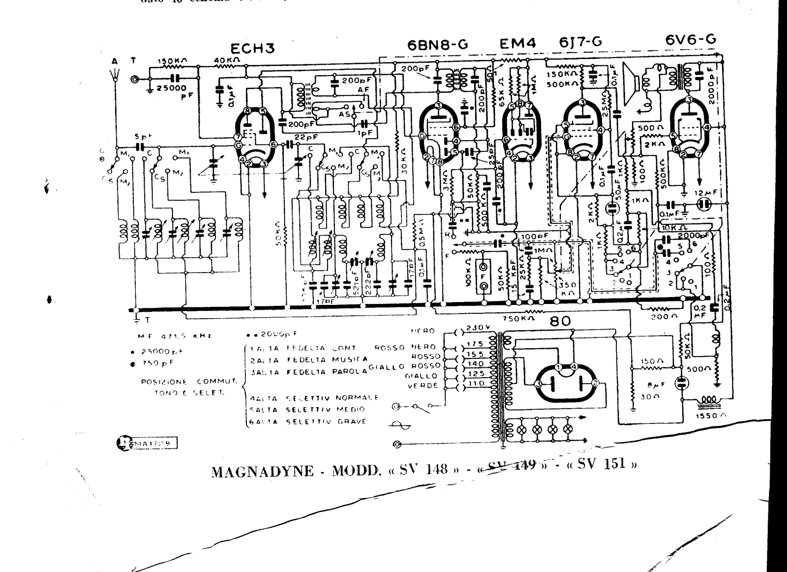 Magnadyne SV148, SV149, SV151 Schematic