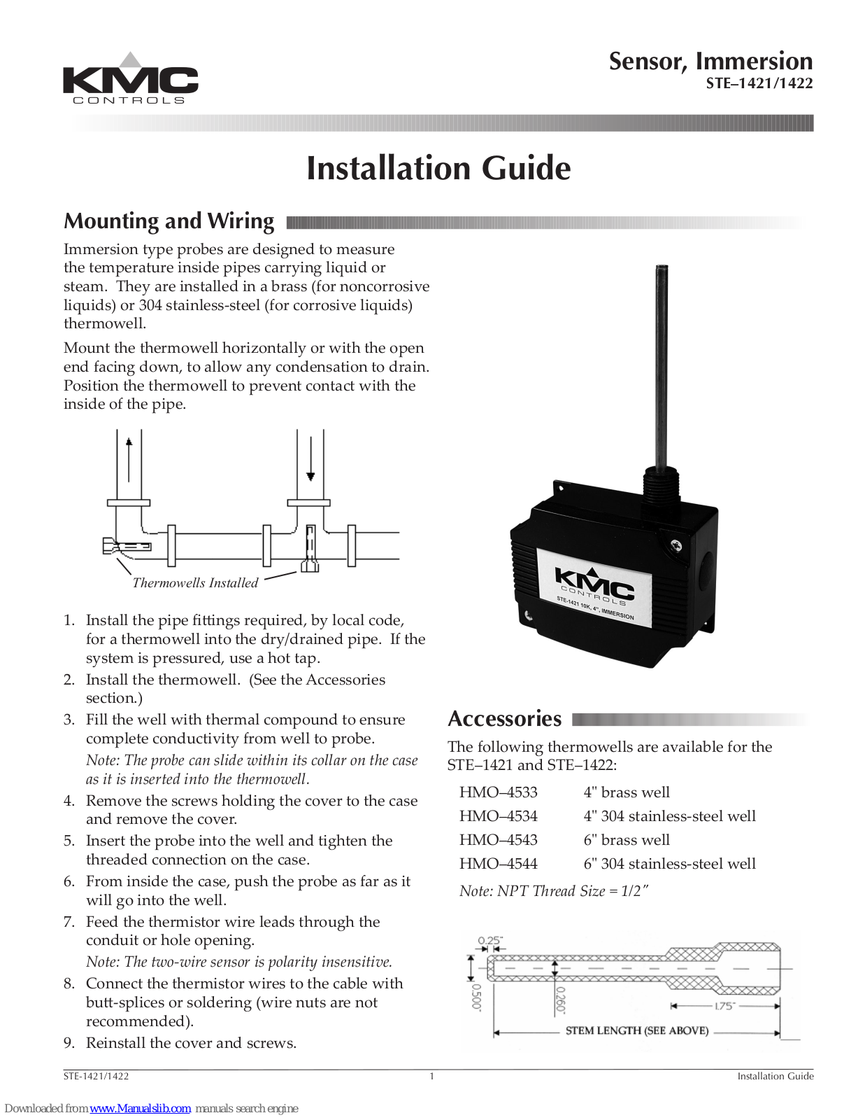 KMC Controls STE-1421, STE-1422 Installation Manual