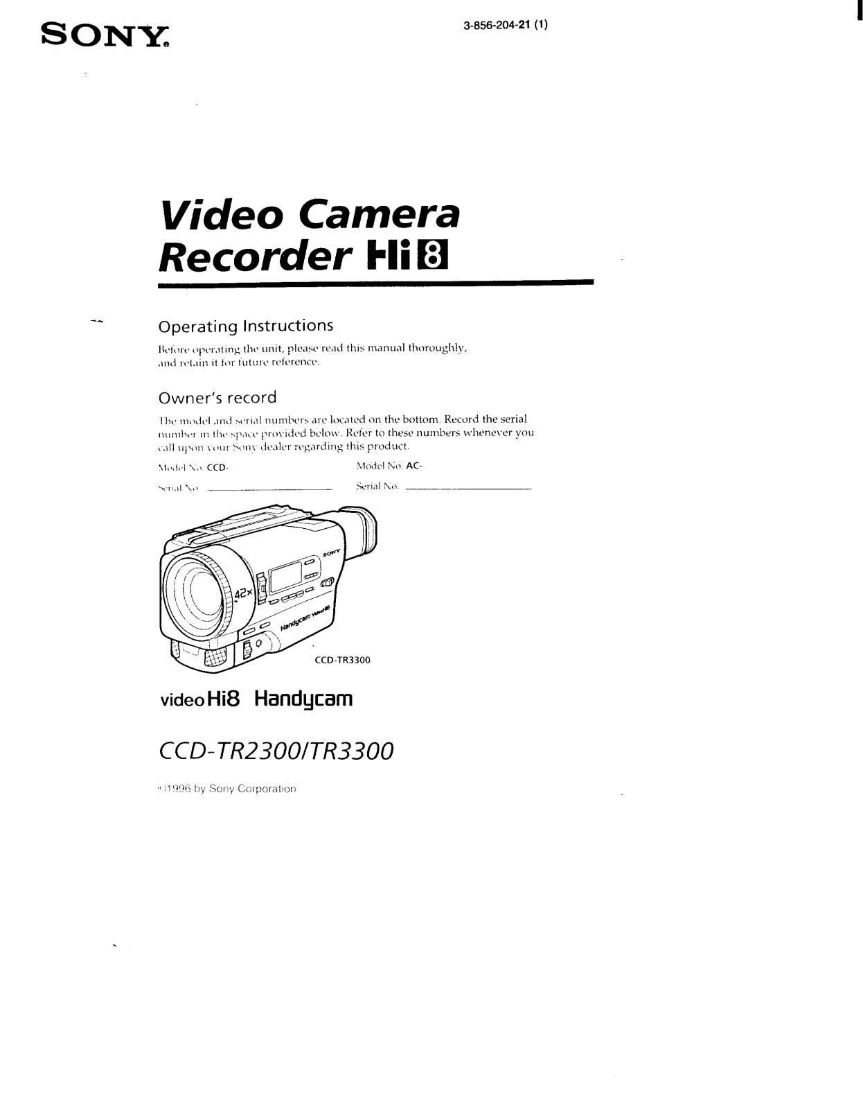 Sony CCD-TR2300, CCD-TR3300 User Manual 2