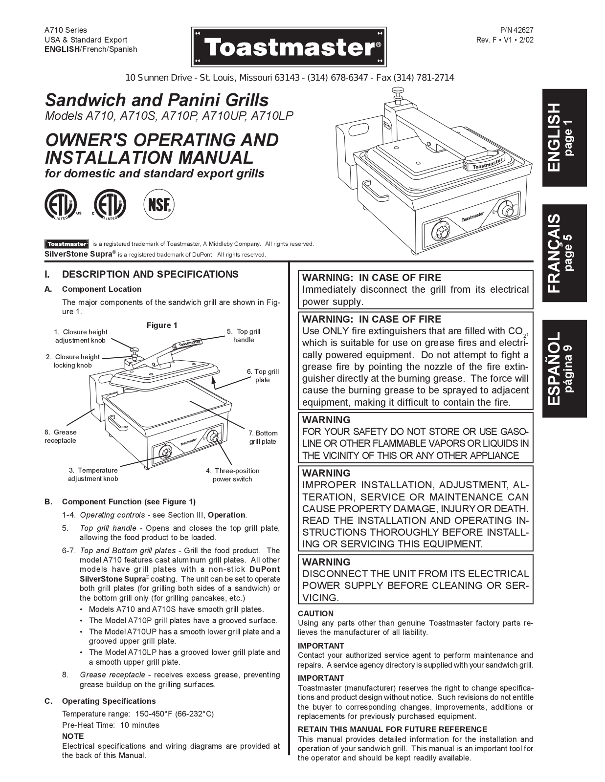 Toastmaster A710S, A710, A710P User Manual 2