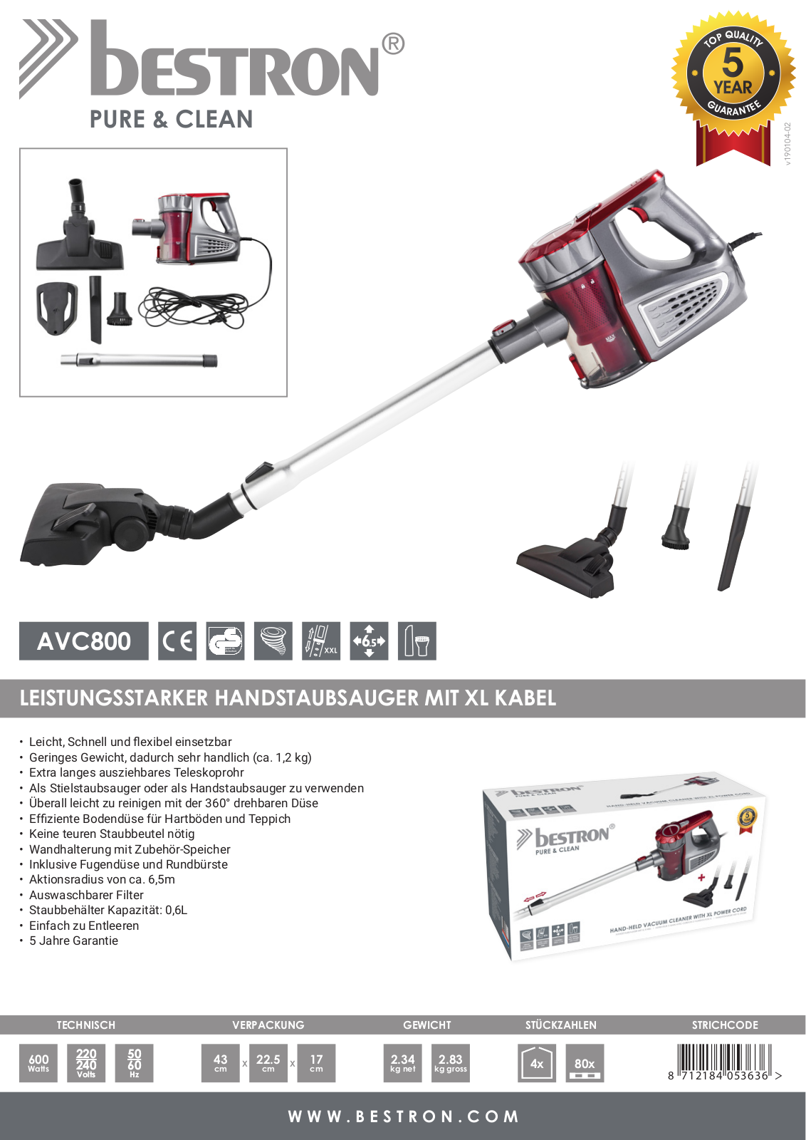 Bestron AVC800 Technical data - ManualMachine.com