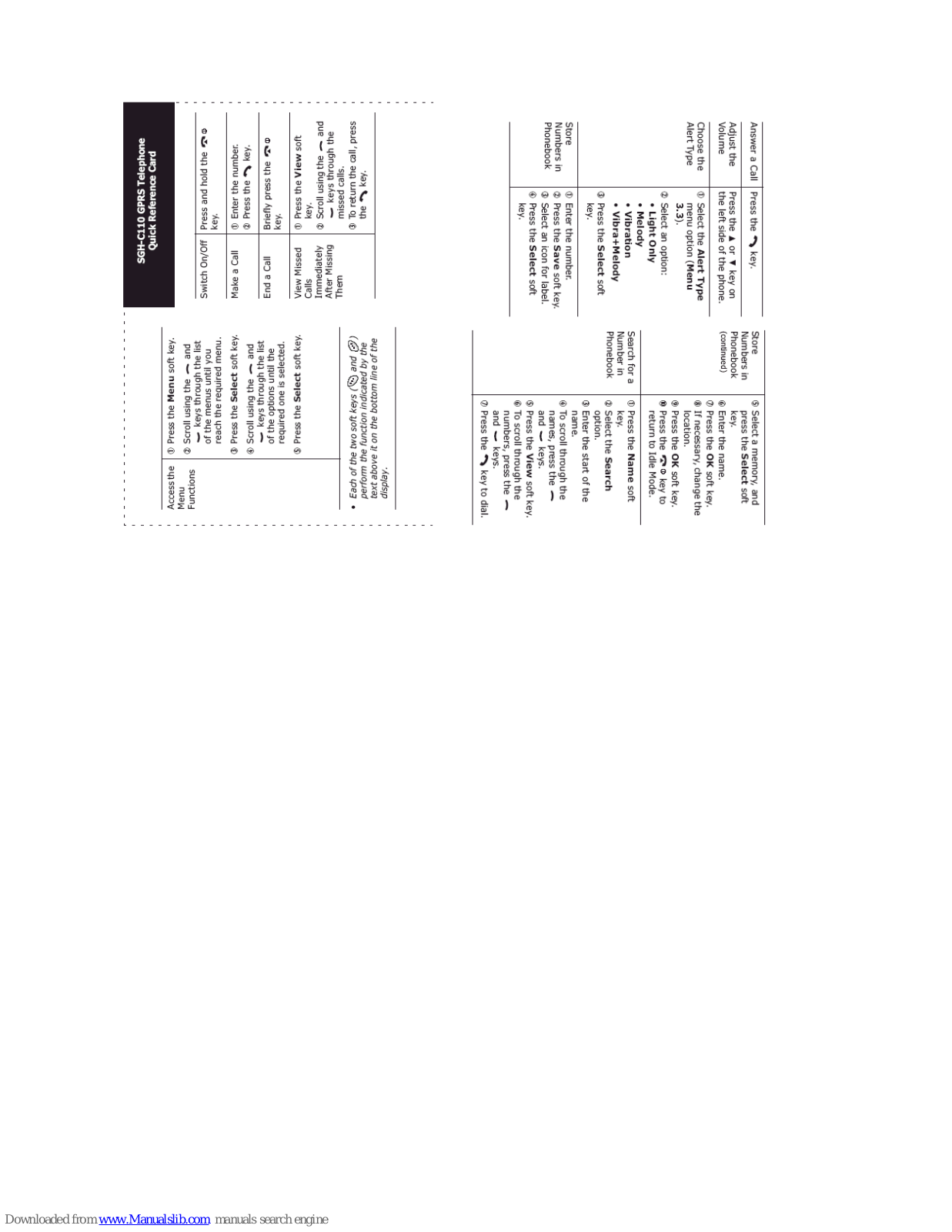 Samsung SGH-C110, SGH-C110S, SGH-C110T Quick Reference Card