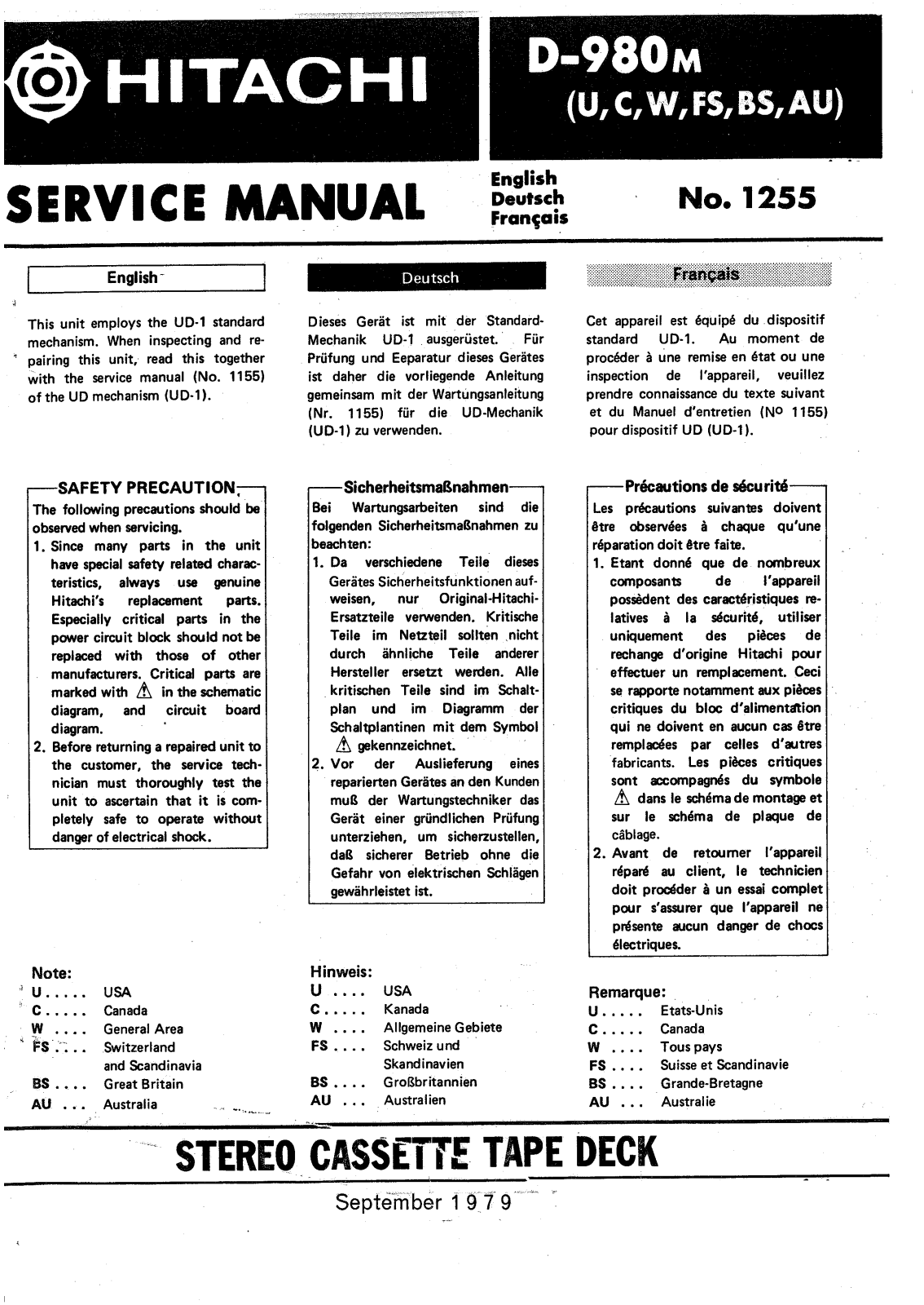 Hitachi D-980M Service Manual