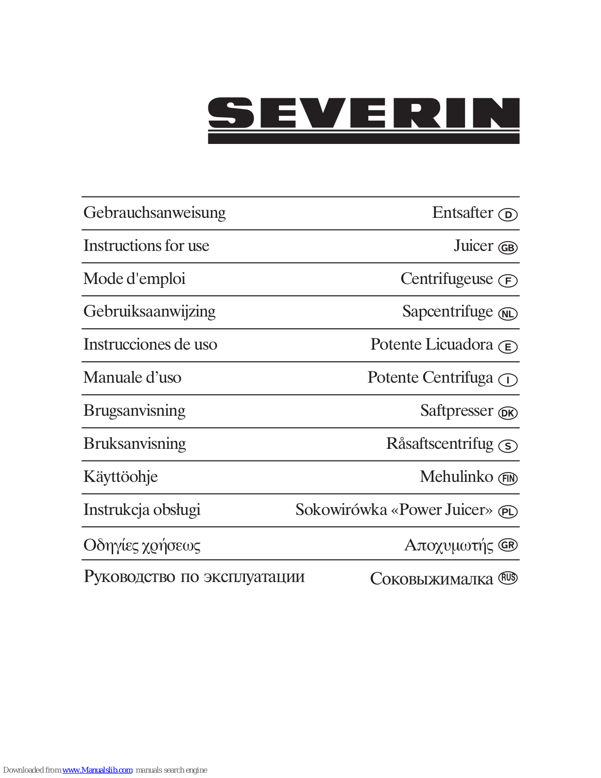 SEVERIN ES 3561 - CENTRIFUGEUSE, ES 3561 Instructions For Use Manual