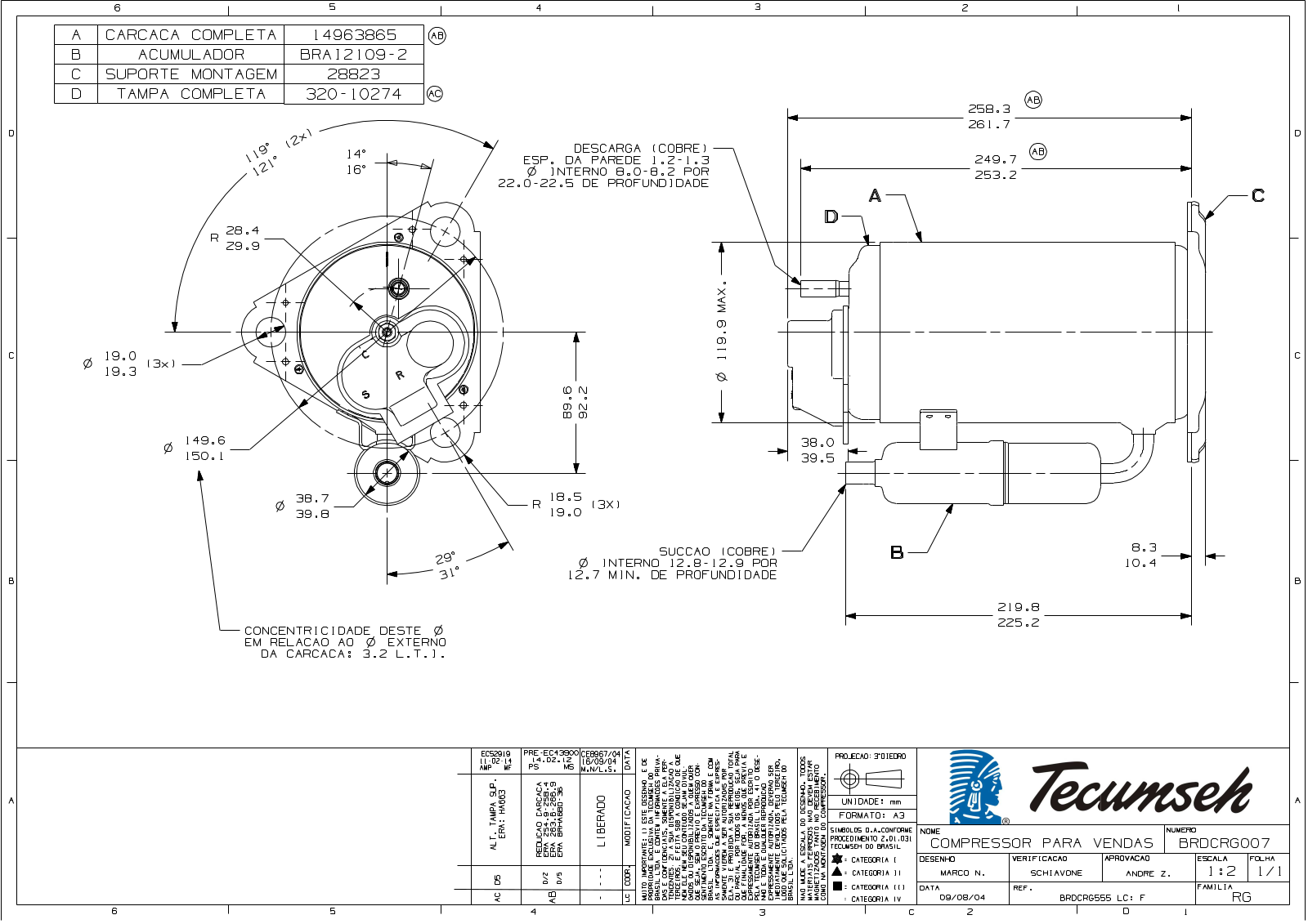 Tecumseh RGA5512CXD, RGA5512CXV, RGA5512EXA, RGA5512EXC, RGA5512EXD Drawing Data