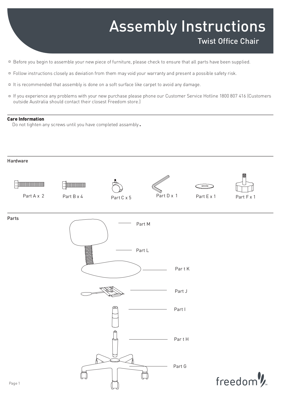 Freedom Twist Office Chair Assembly Instruction