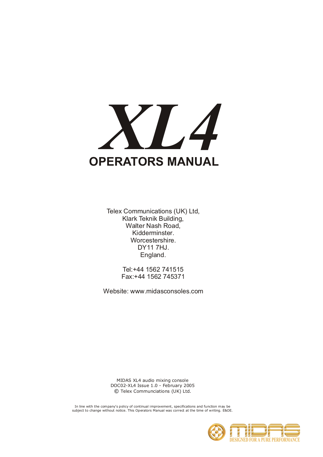 Midas Consoles XL4 User Manual