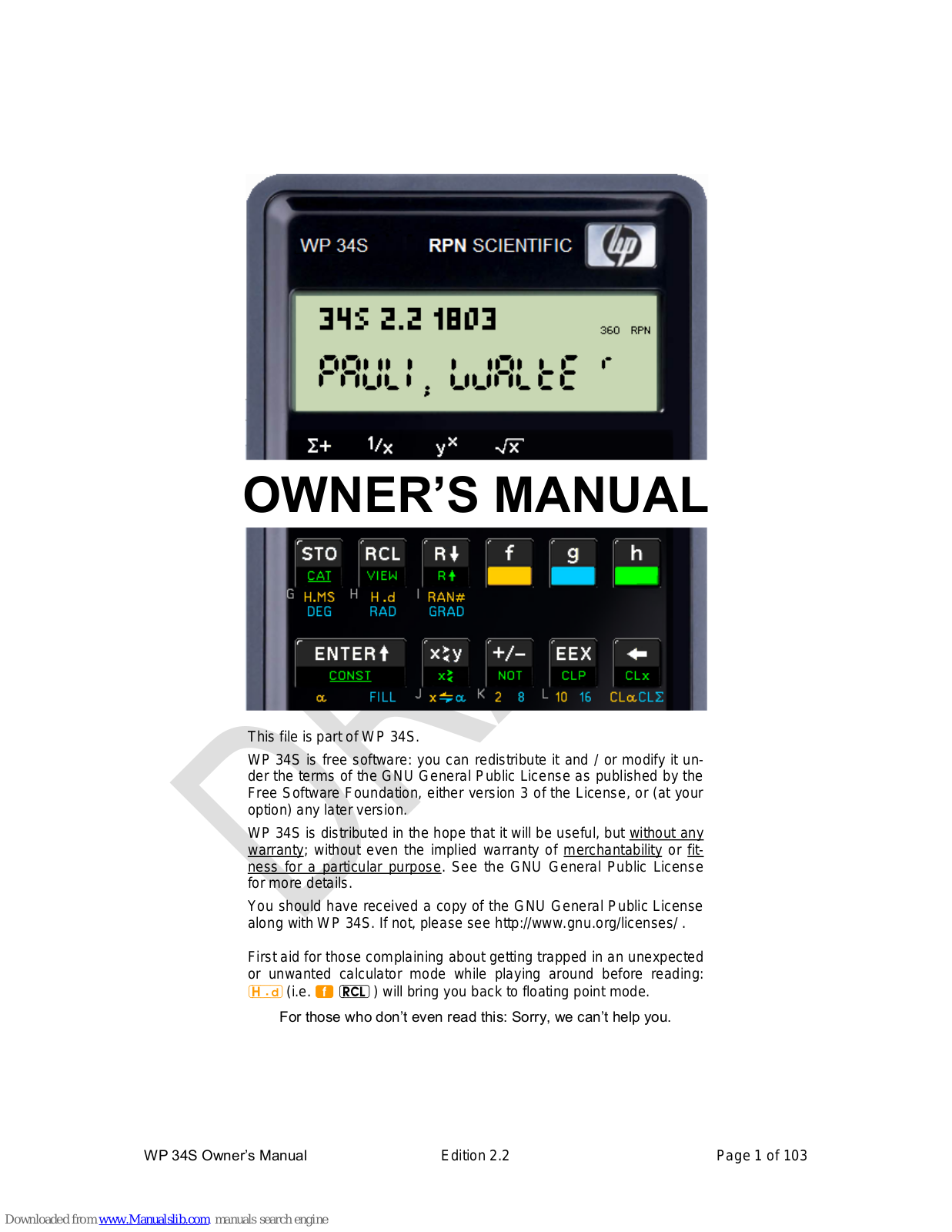 HP WP-34S Owner's Manual