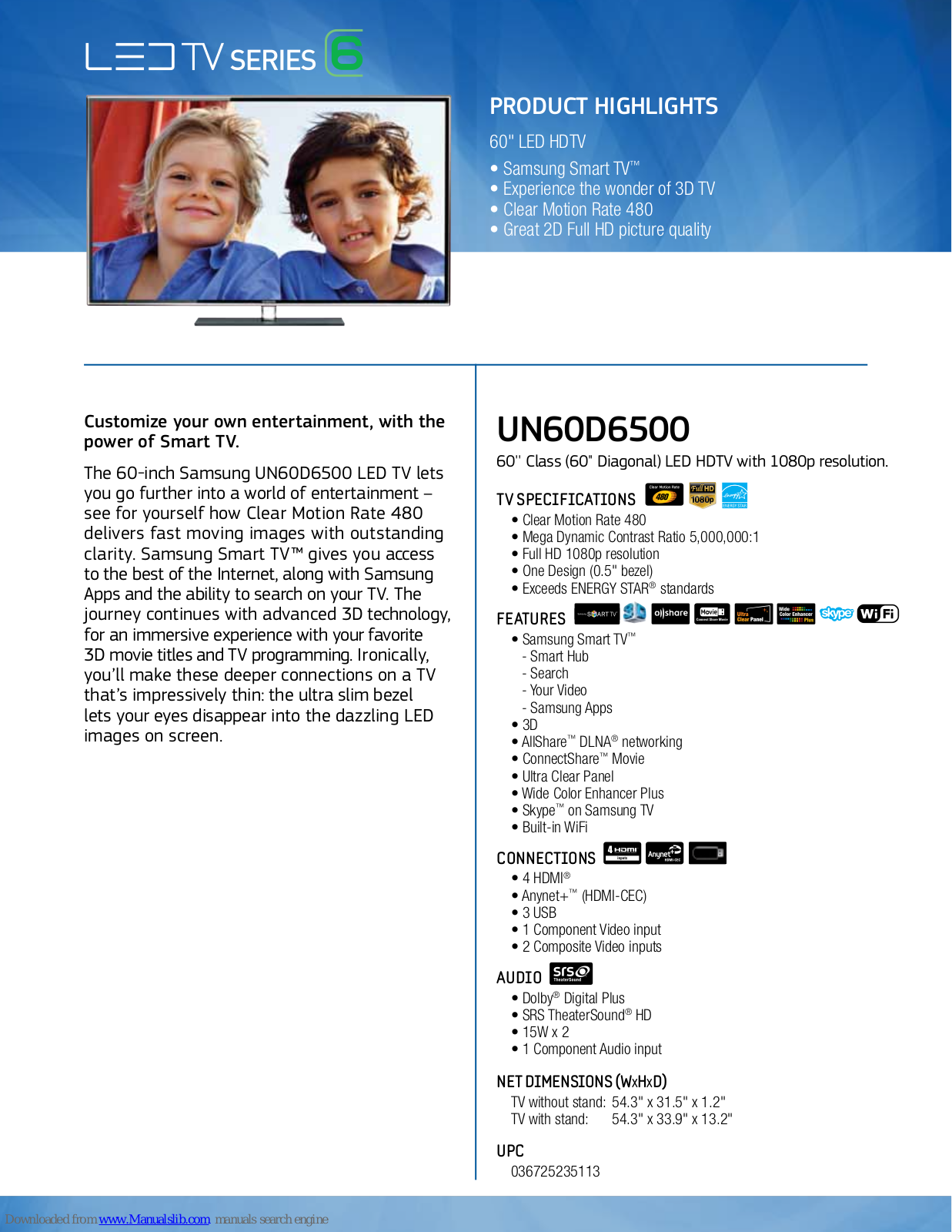 Samsung UN60D6500 Specifications