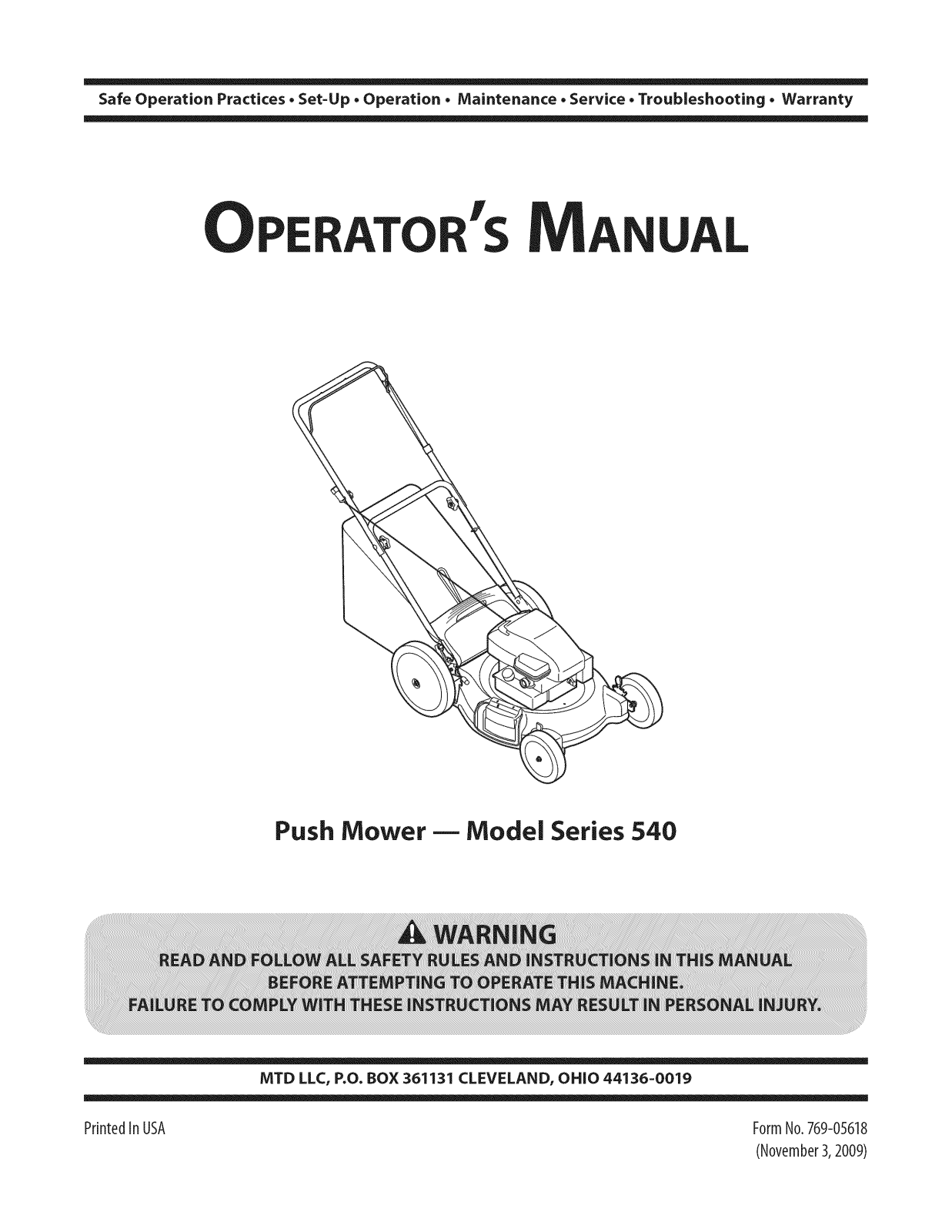 MTD 11A-549Q001, 11A-544F004, 11A-544A059, 11A-542Q724 Owner’s Manual