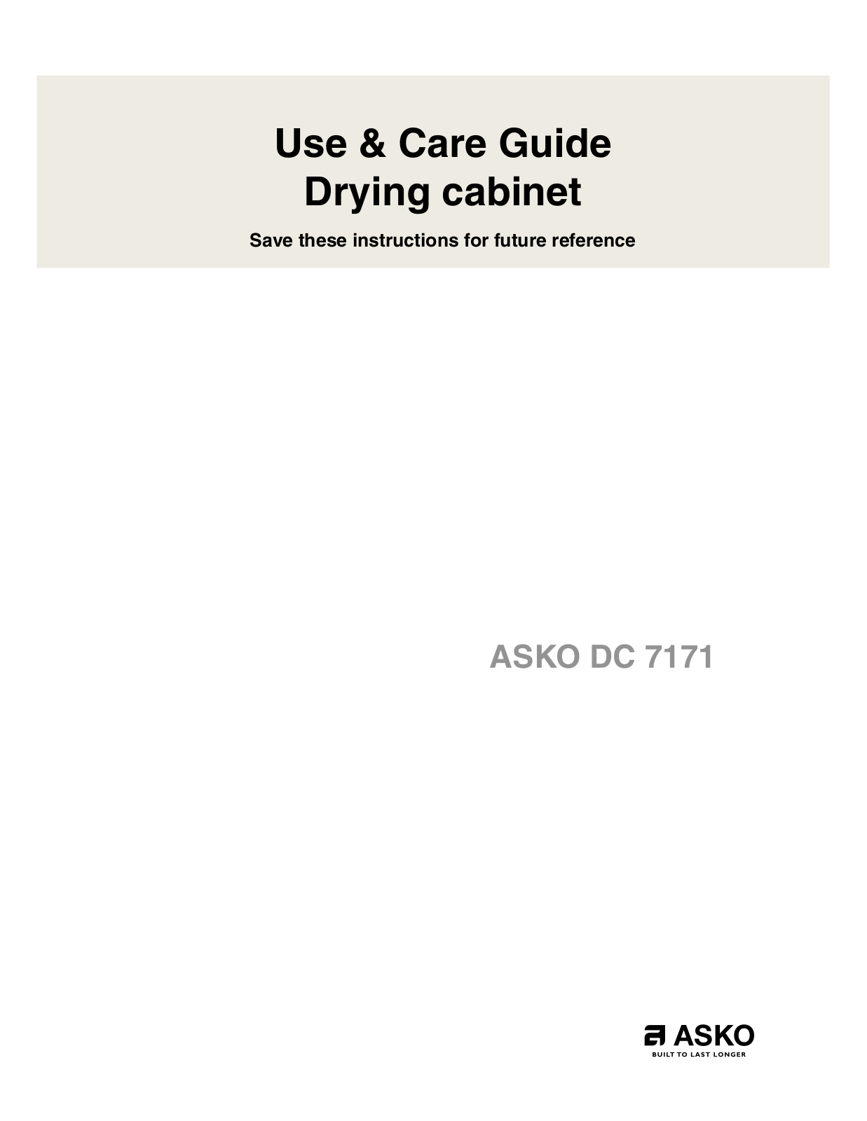 Asko DC7171 User Manual