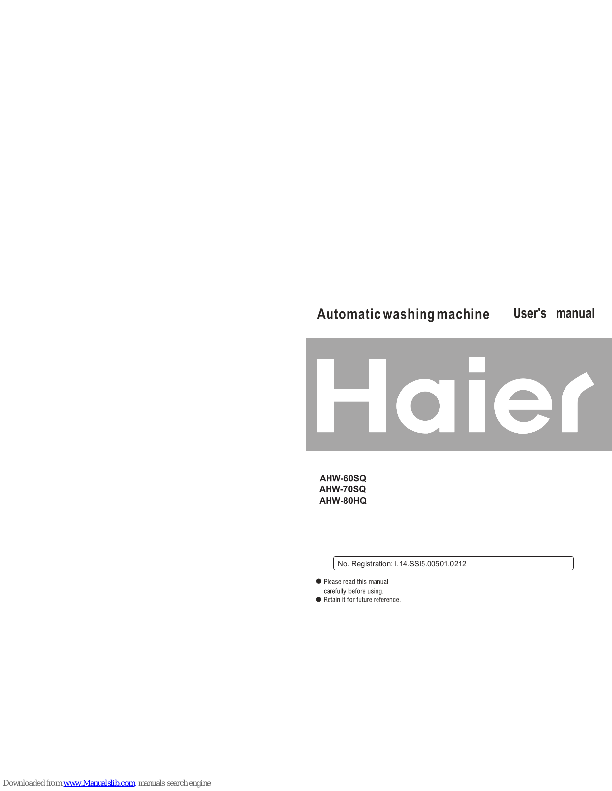 Haier AHW-60SQ, AHW-70SQ, AHW-80HQ User Manual