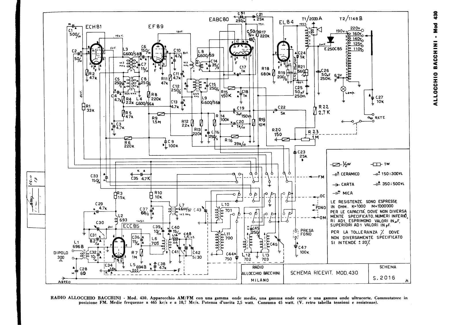 Allocchio Bacchini 430 schematic