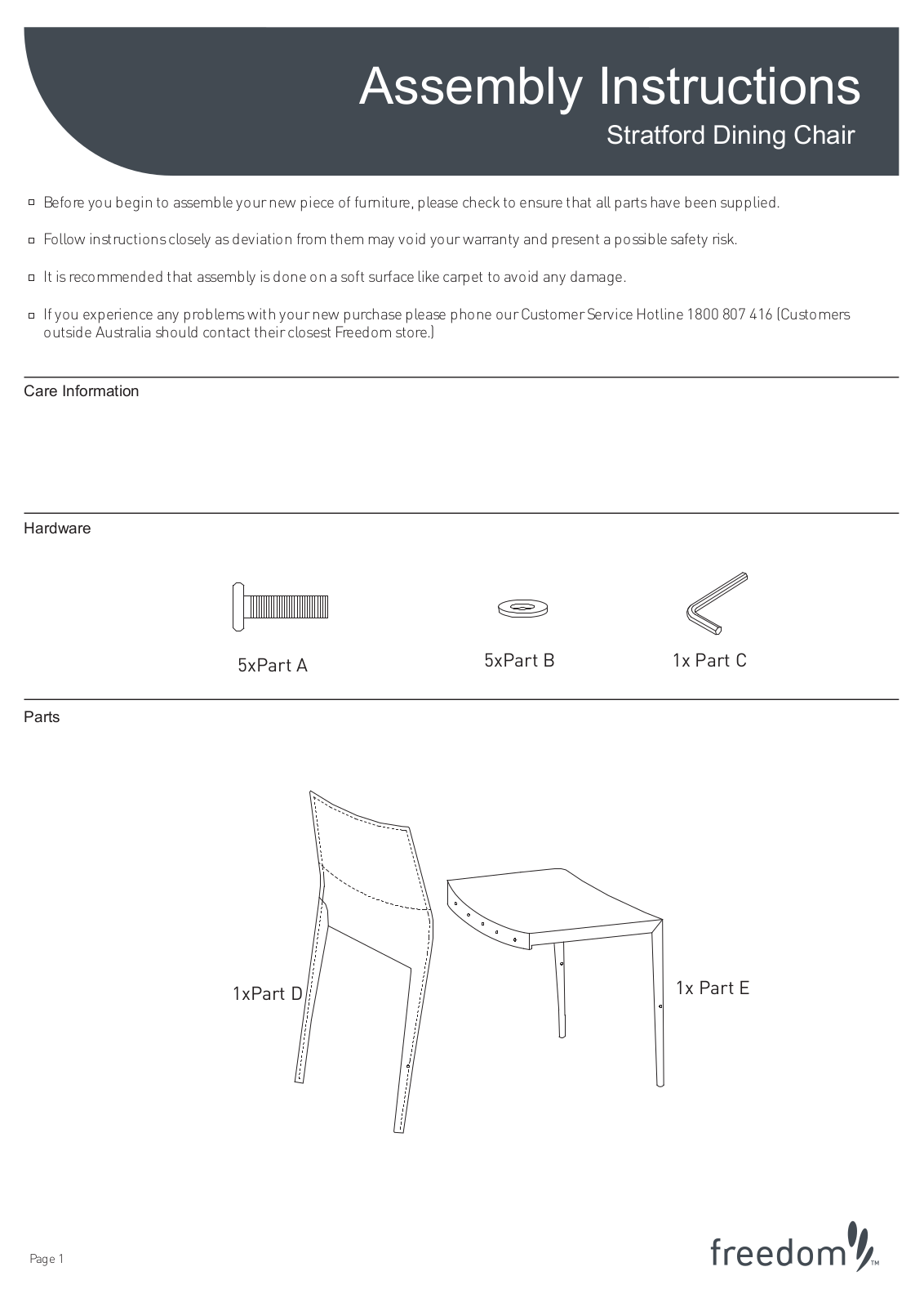 Freedom Stratford Dining Chair Assembly Instruction